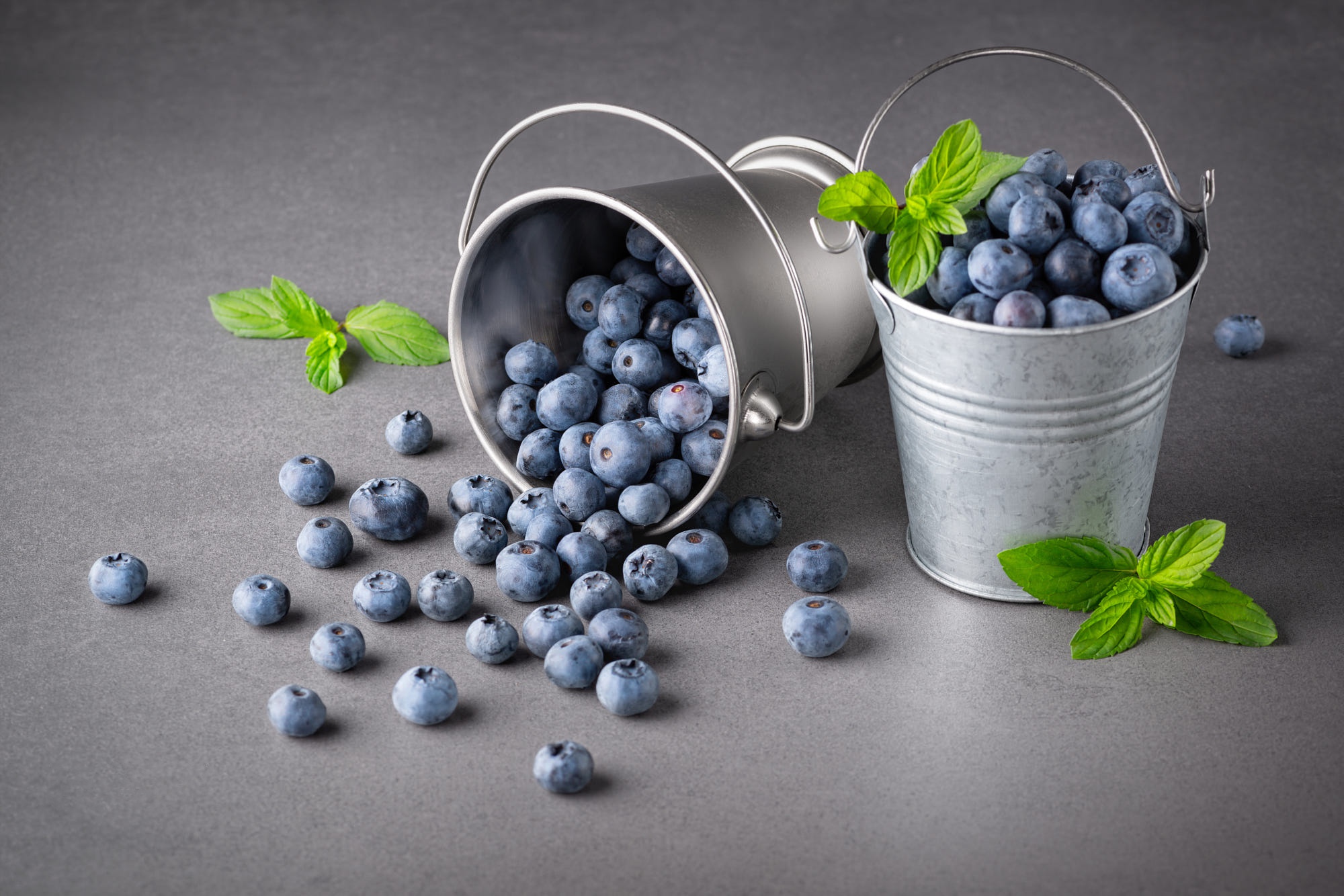 Food Blueberries Fruit Bucket Leaves 2000x1334