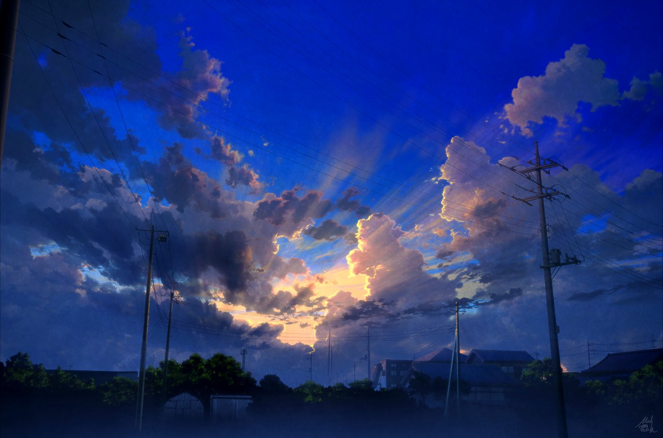 Digital Art Crepuscular Rays Clouds Sky Sunlight 1306x863