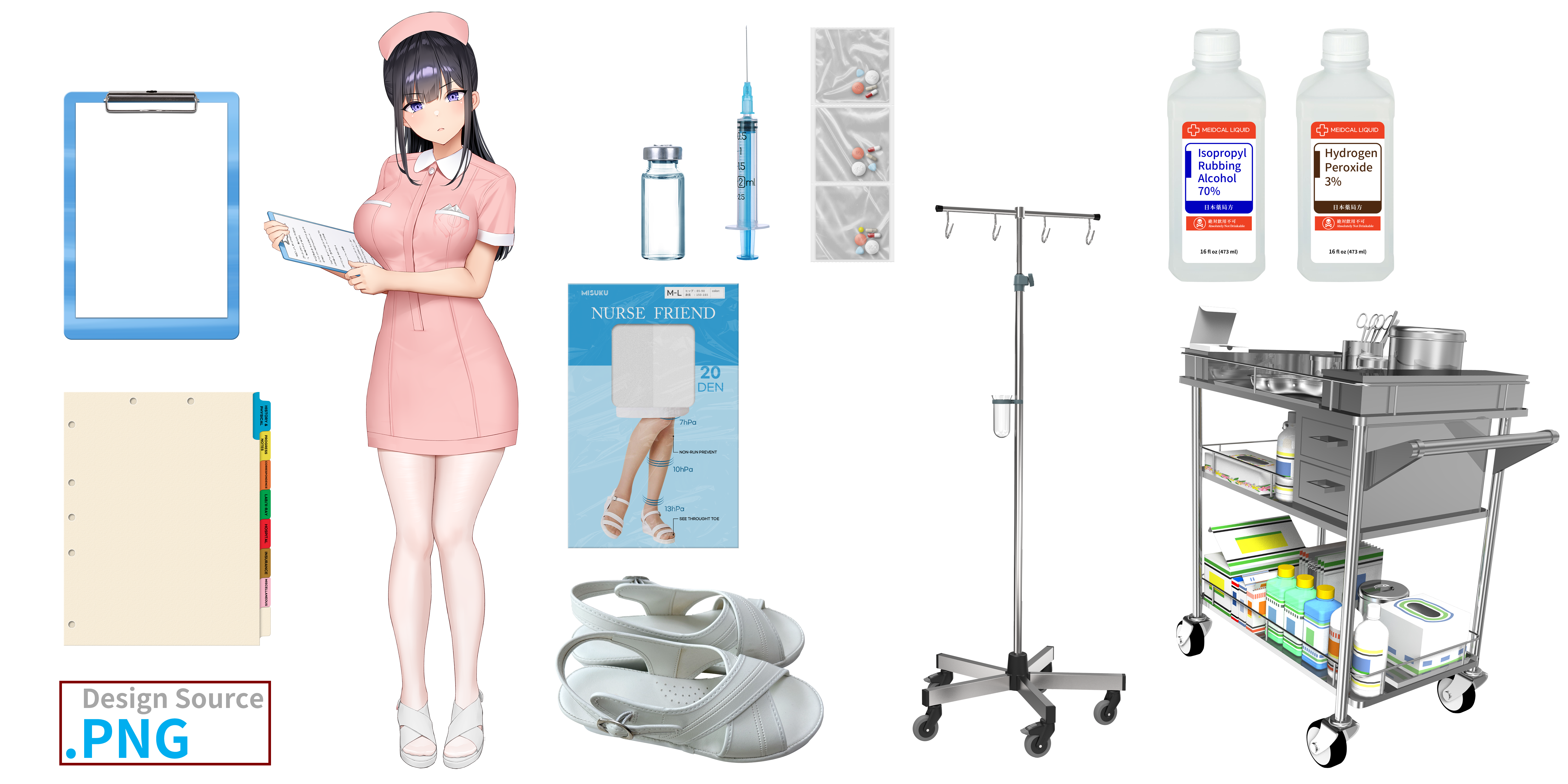 Template Nurses Black Background Anime Anime Girls Dark Hair Looking At Viewer Clipboards Pills Medi 6000x3000