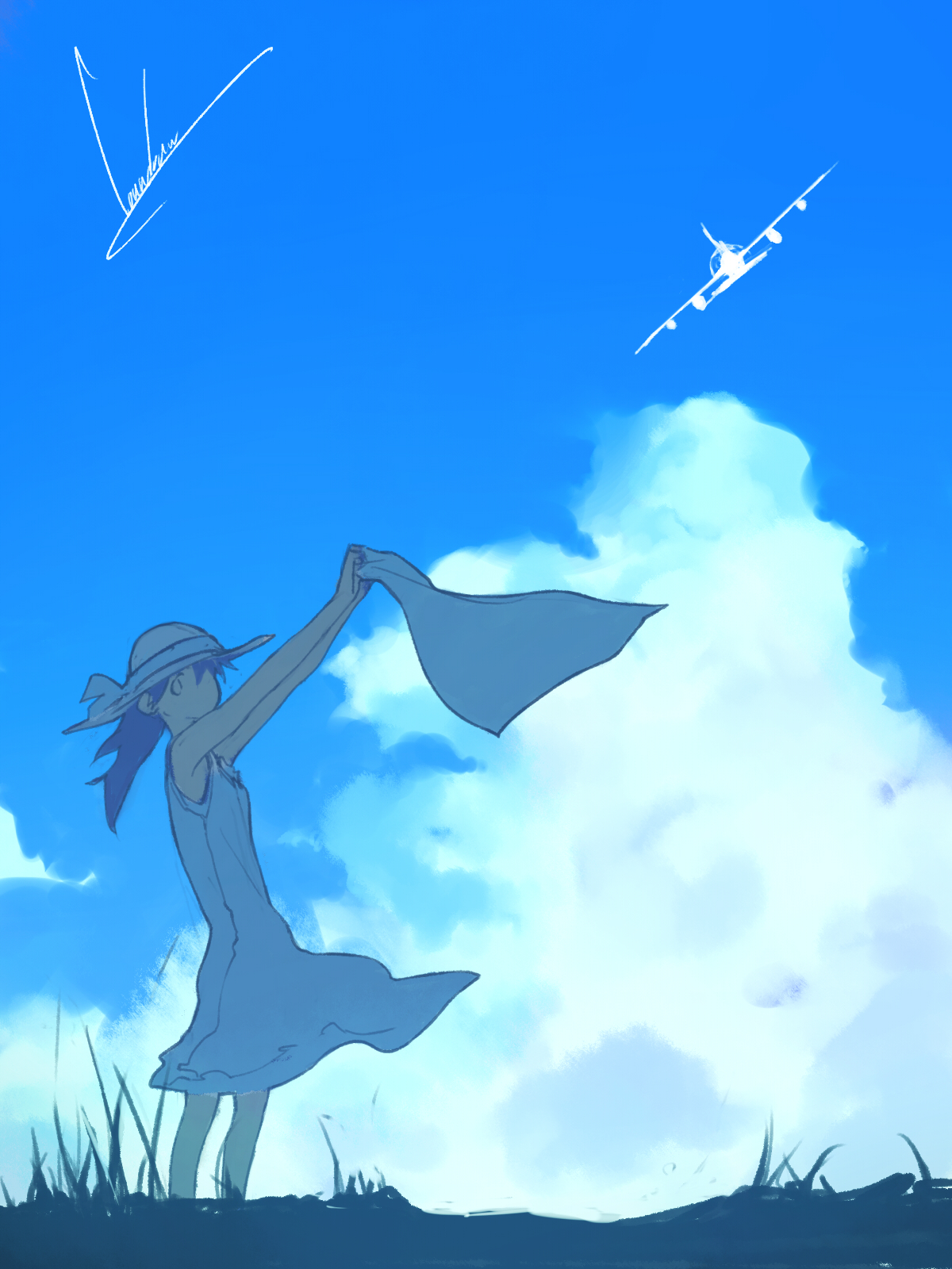Loundraw Anime Girls Sky Blue Clouds 1200x1600