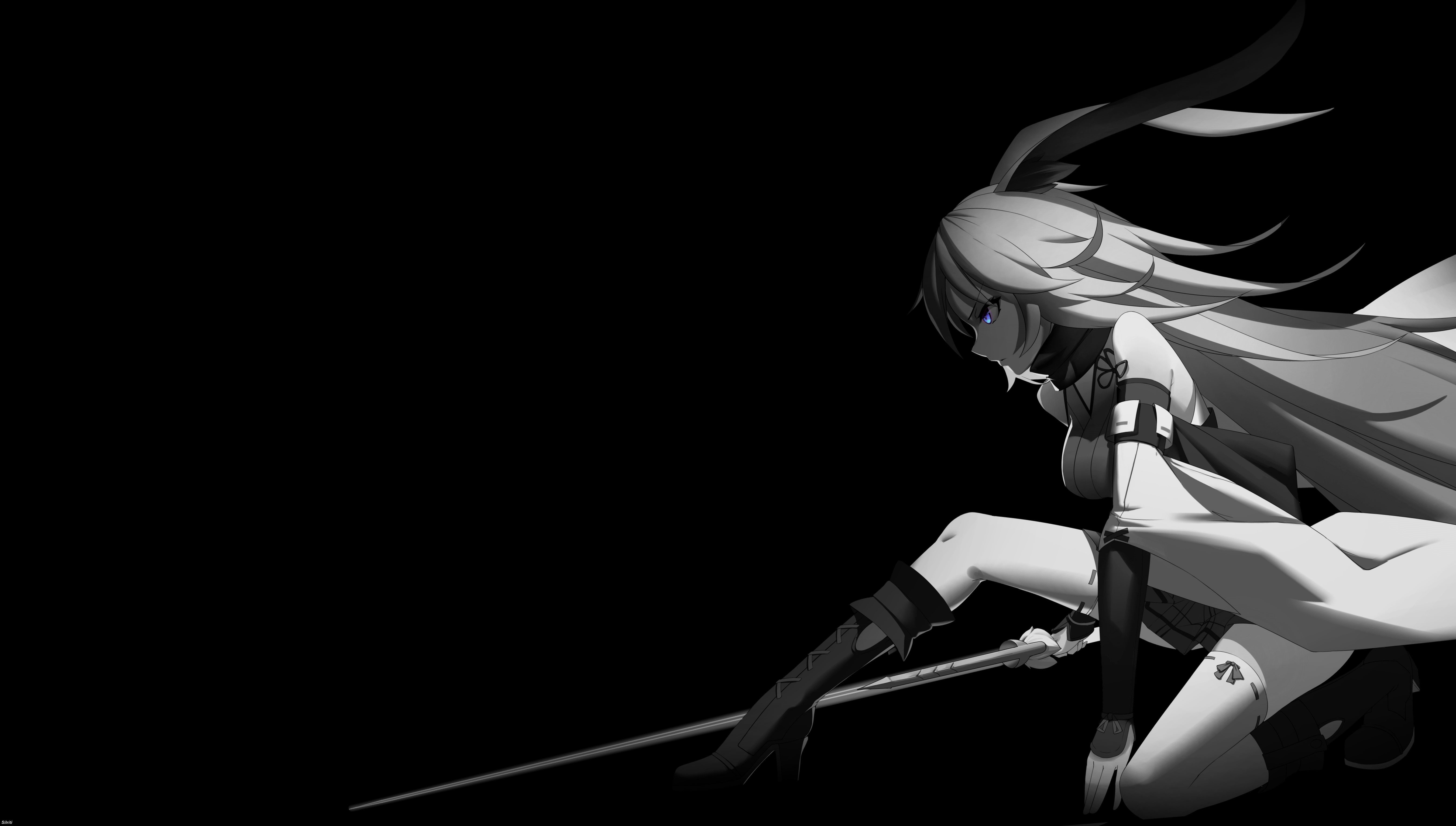 Selective Coloring Dark Background Black Background Simple Background Anime Girls Honkai Impact 3rd  5400x3065