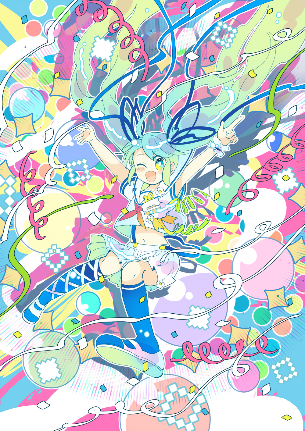 Anime Anime Girls Hatsune Miku Vocaloid One Eye Closed Long Hair Open Mouth Colorful Portrait Displa 1000x1414