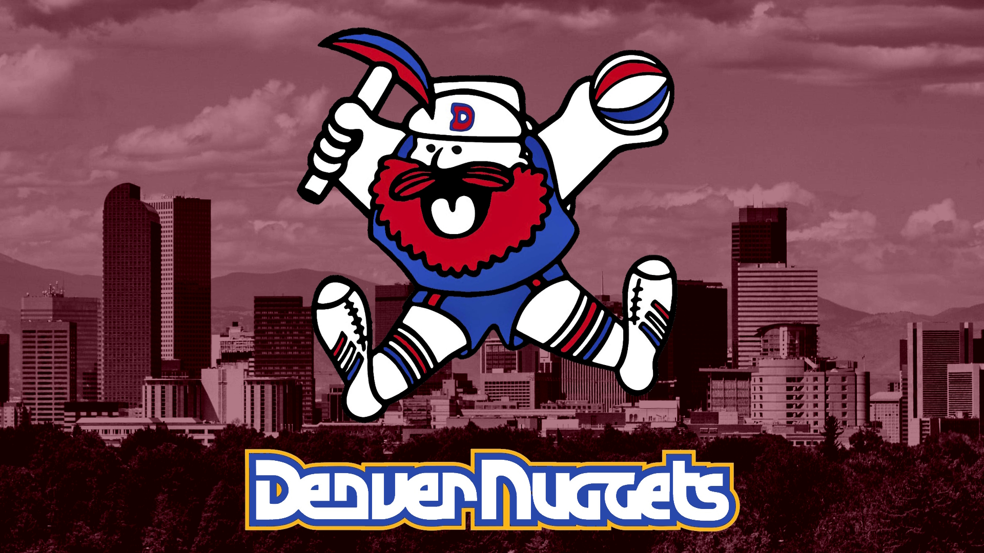 Denver Nuggets NBA Logo Colorado Classic Logo Skyline Mile High City 1970s Open Mouth City Building  1920x1080