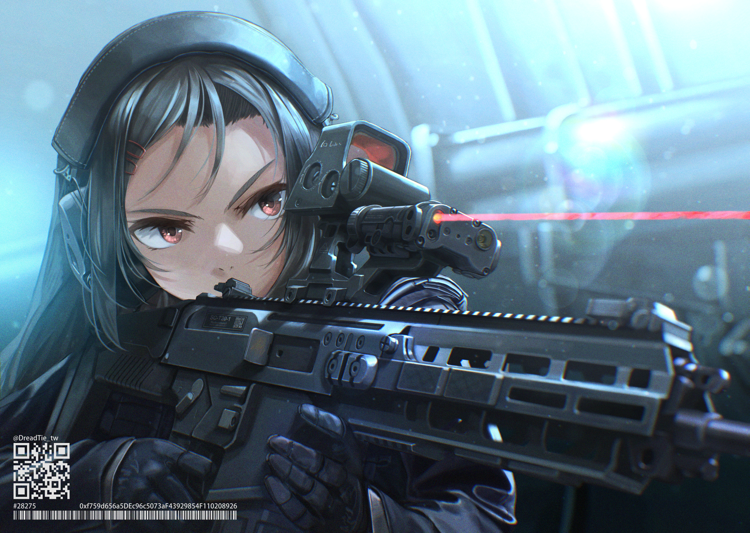 Anime Anime Girls Digital Art Artwork Illustration Weapon Women With Weapons Headsets DreadTie Dark  2549x1812