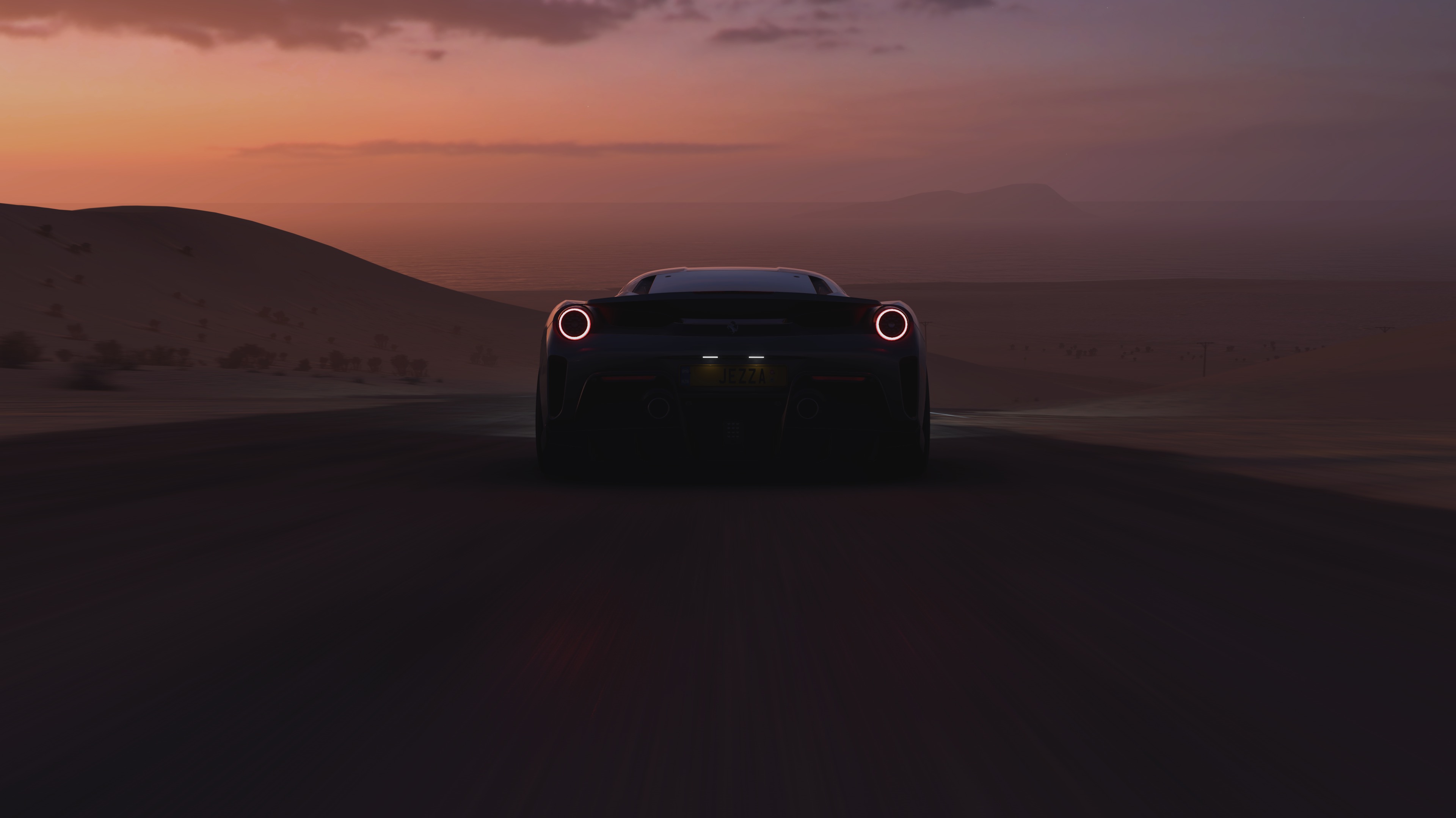 Ferrari 488 Supercars Forza Horizon 5 Car Rear View Clouds Sky Video Games Sunset Glow 3840x2160