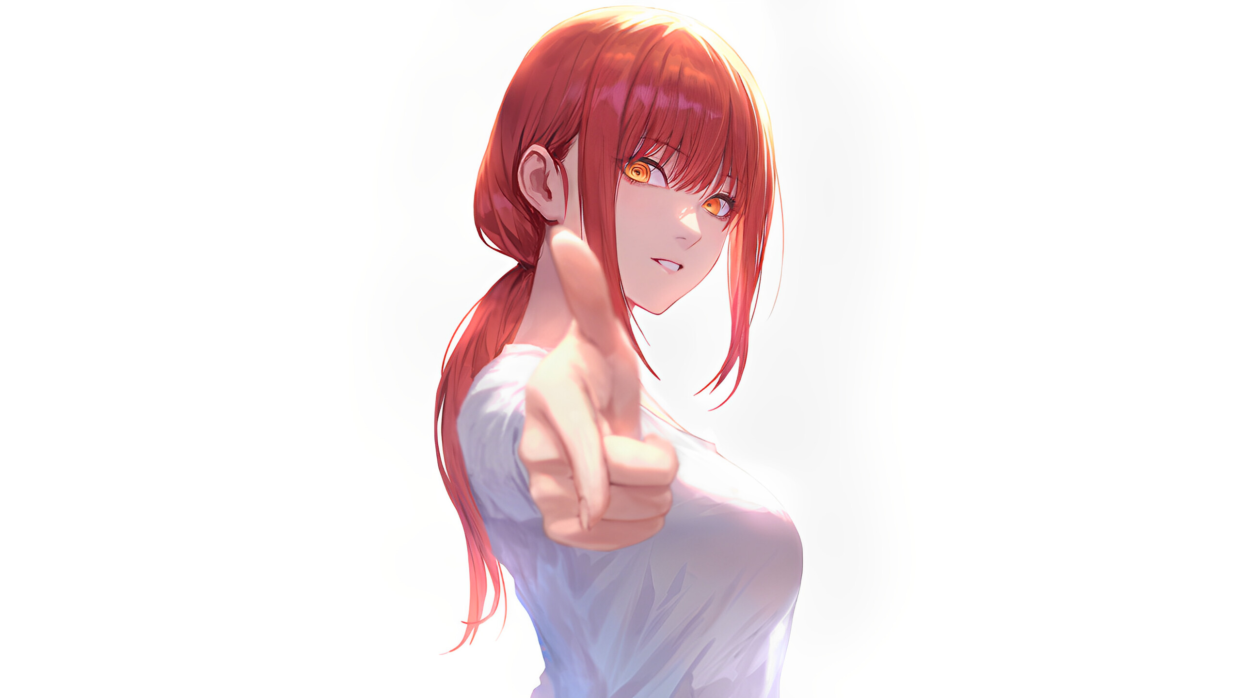 Anime Girls Women White Background Simple Background Minimalism Finger Pointing Chainsaw Man Redhead 2560x1440