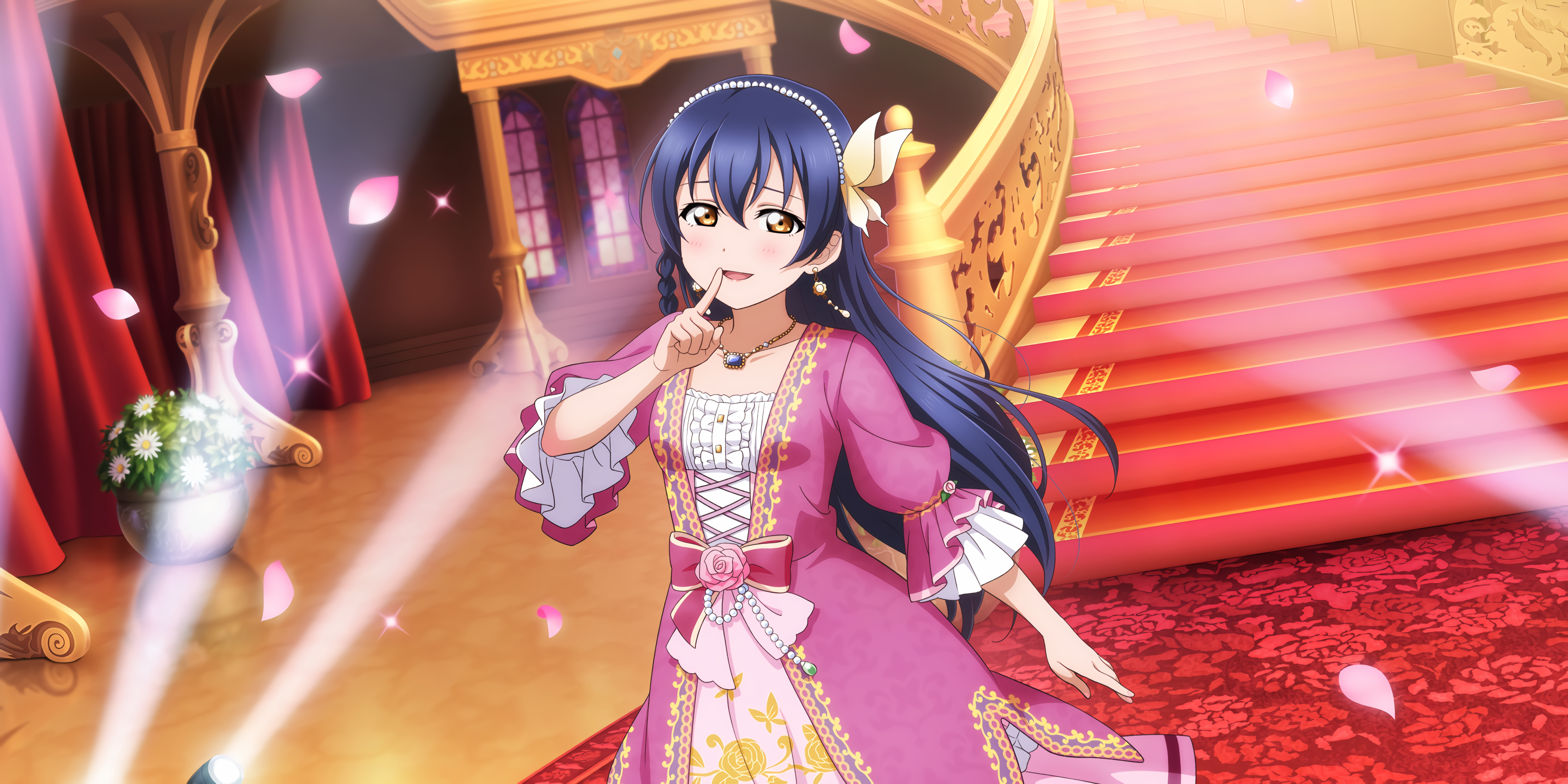Sonoda Umi Love Live Anime Anime Girls Petals Stairs Flowers Dress Necklace 3600x1800