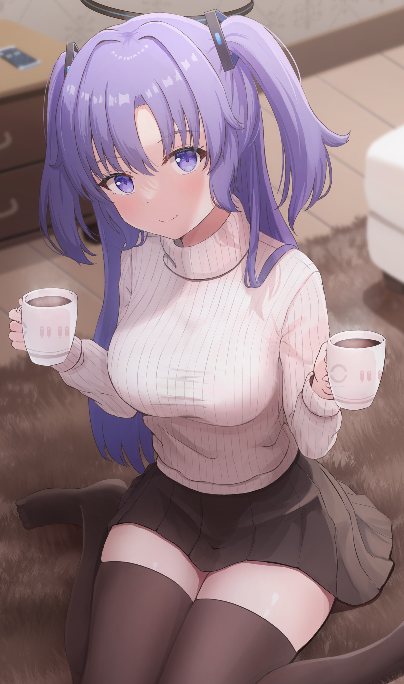 Anime Anime Girls Vertical Drink Sweater Blue Archive Hayase Yuuka 1400x2368