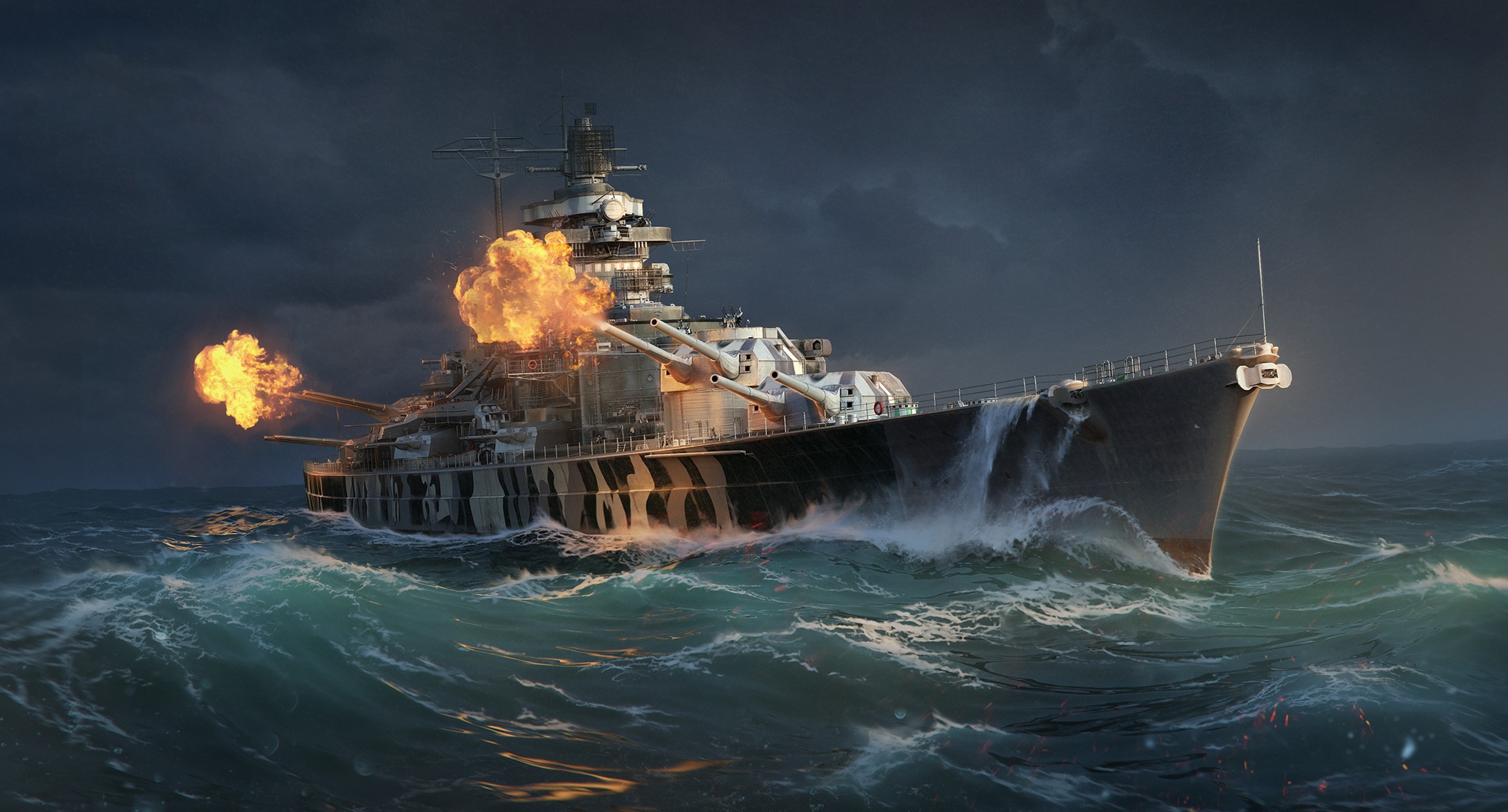 World Of Warships Tirpitz Video Games Wows Ship Water Waves Sea Military Vehicle 2560x1380