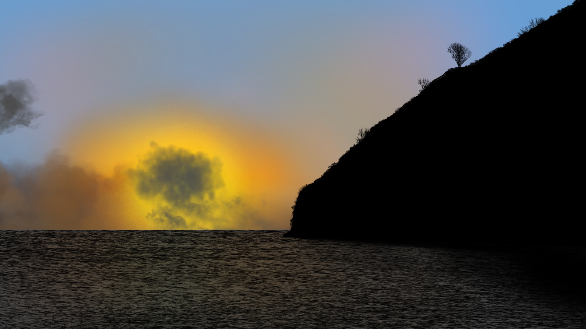 Digital Painting Digital Art Nature Landscape Sea Silhouette Water 1920x1080