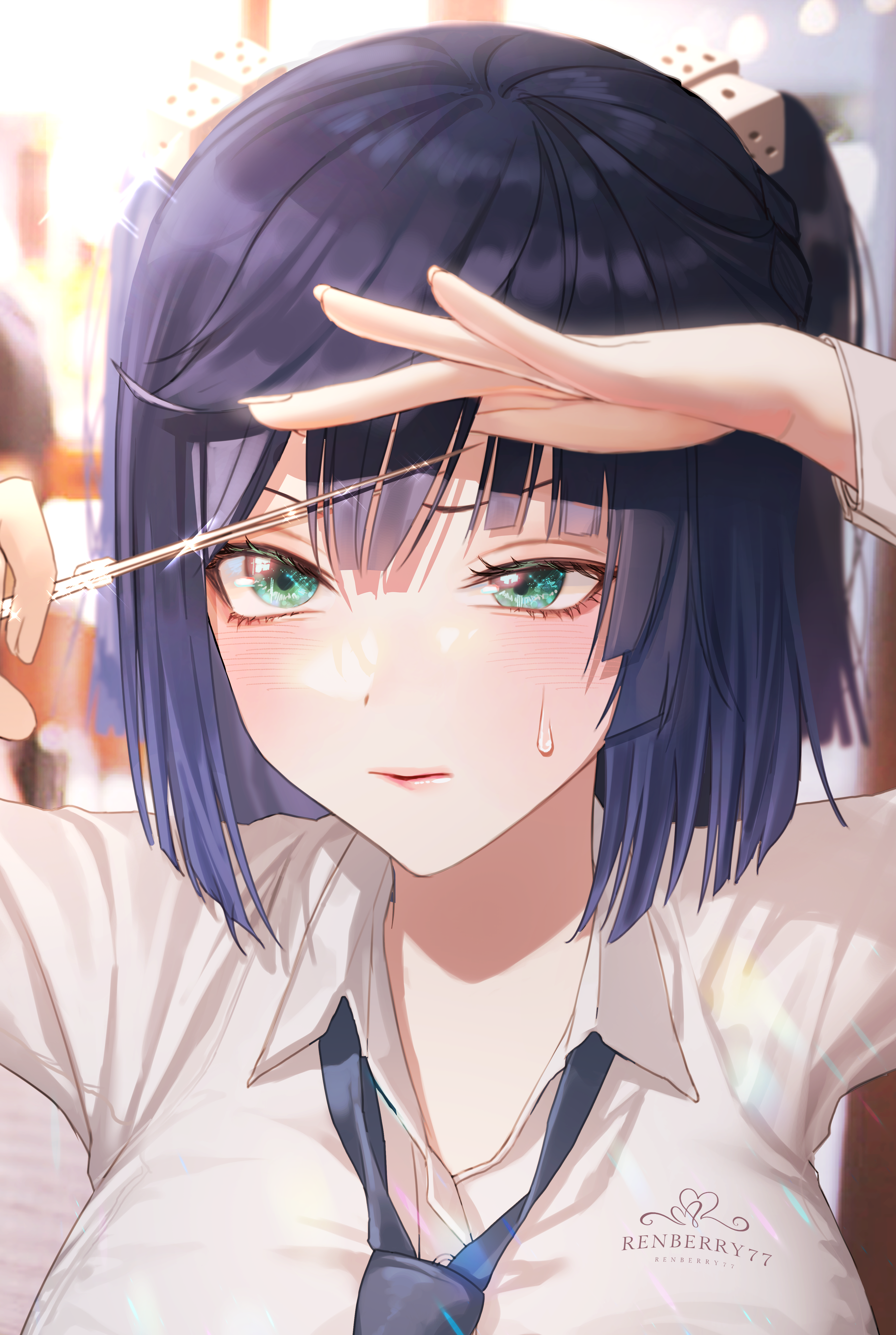 Anime Anime Girls Yelan Genshin Impact Genshin Impact Short Hair Blue Hair Green Eyes Portrait Displ 3615x5385