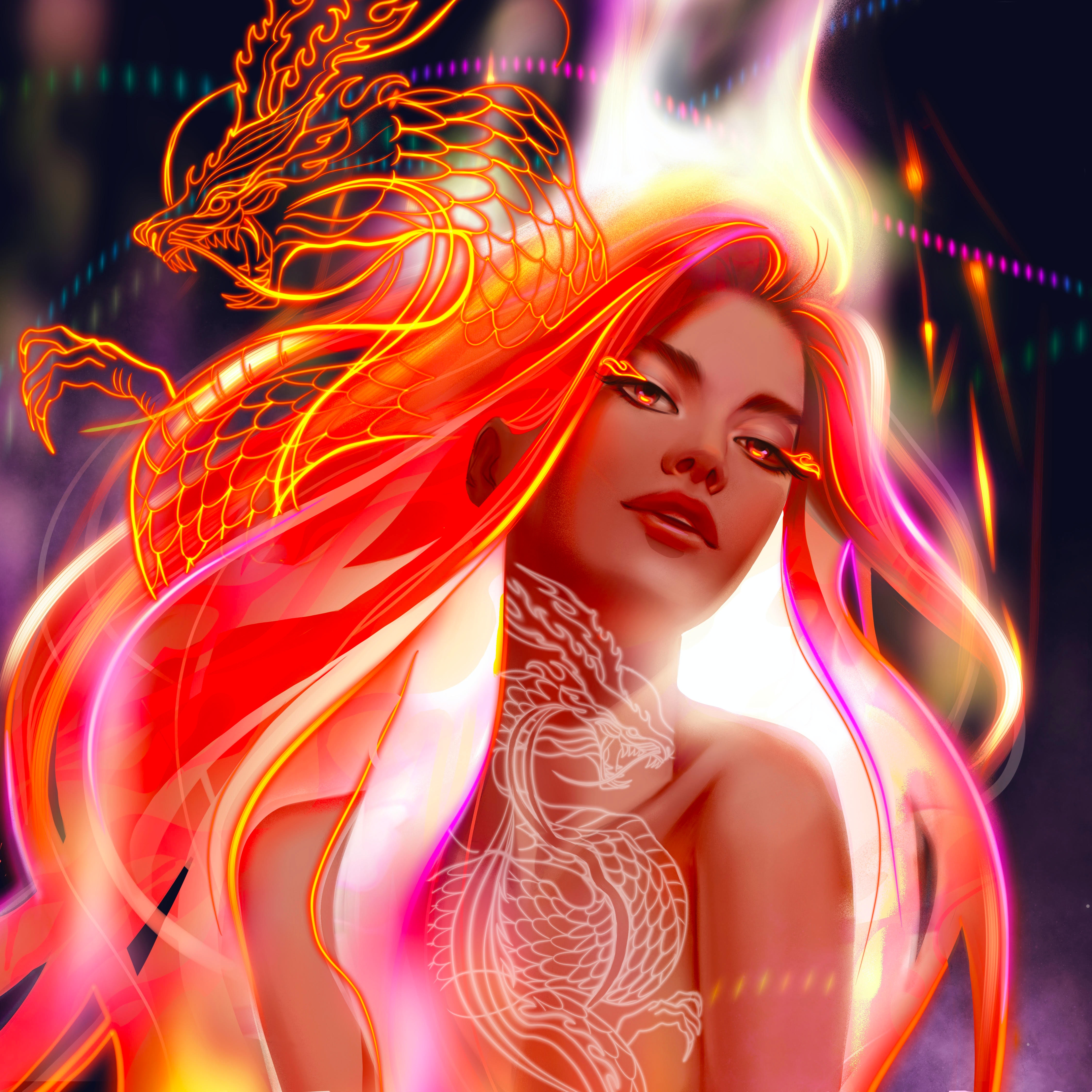 Digital Digital Art Artwork Render Women Looking At Viewer Fantasy Art Fantasy Girl Redhead Dragon L 4500x4500