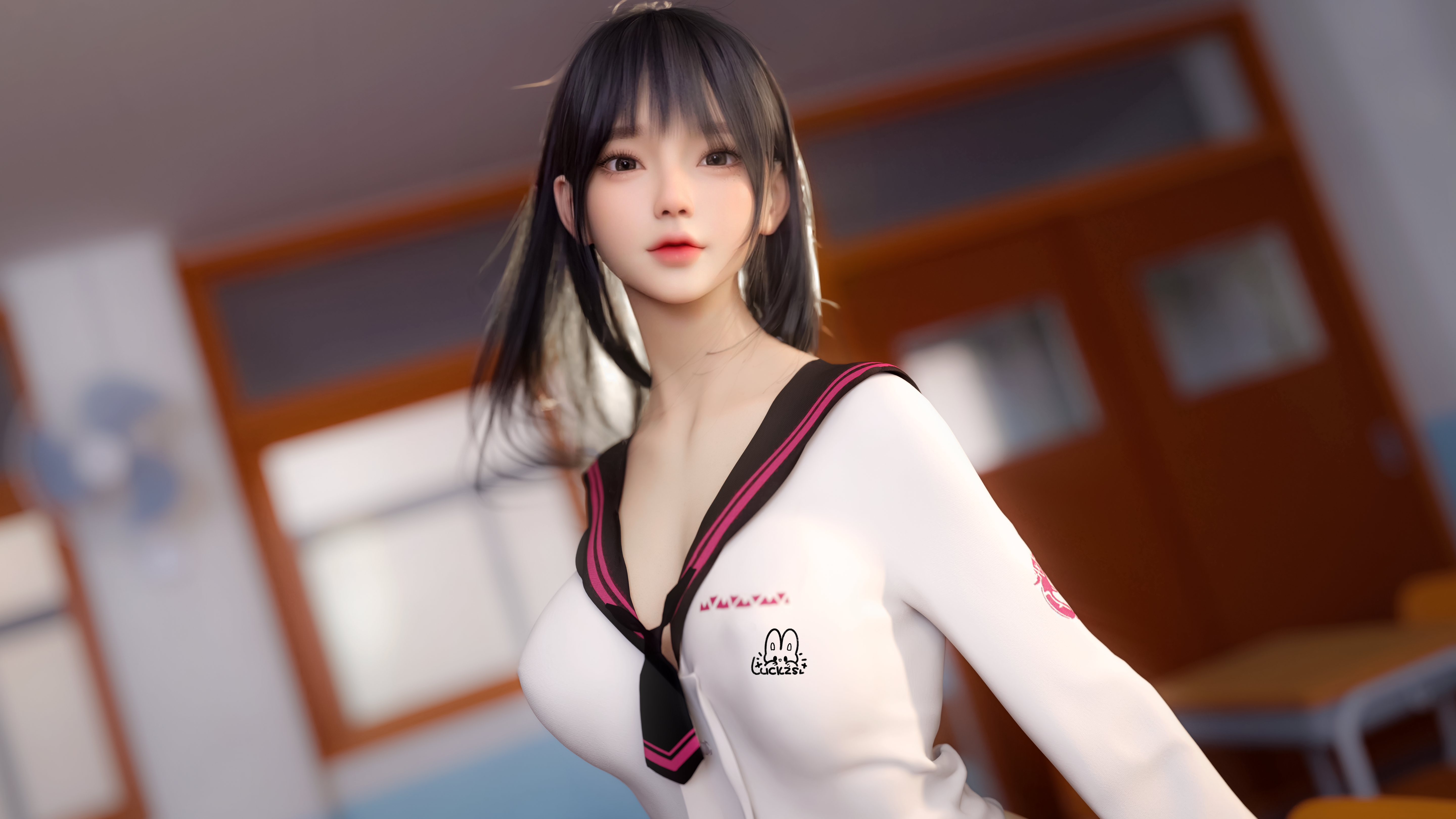 3D Fantasy Girl Asian School Uniform Schoolgirl 5760x3240