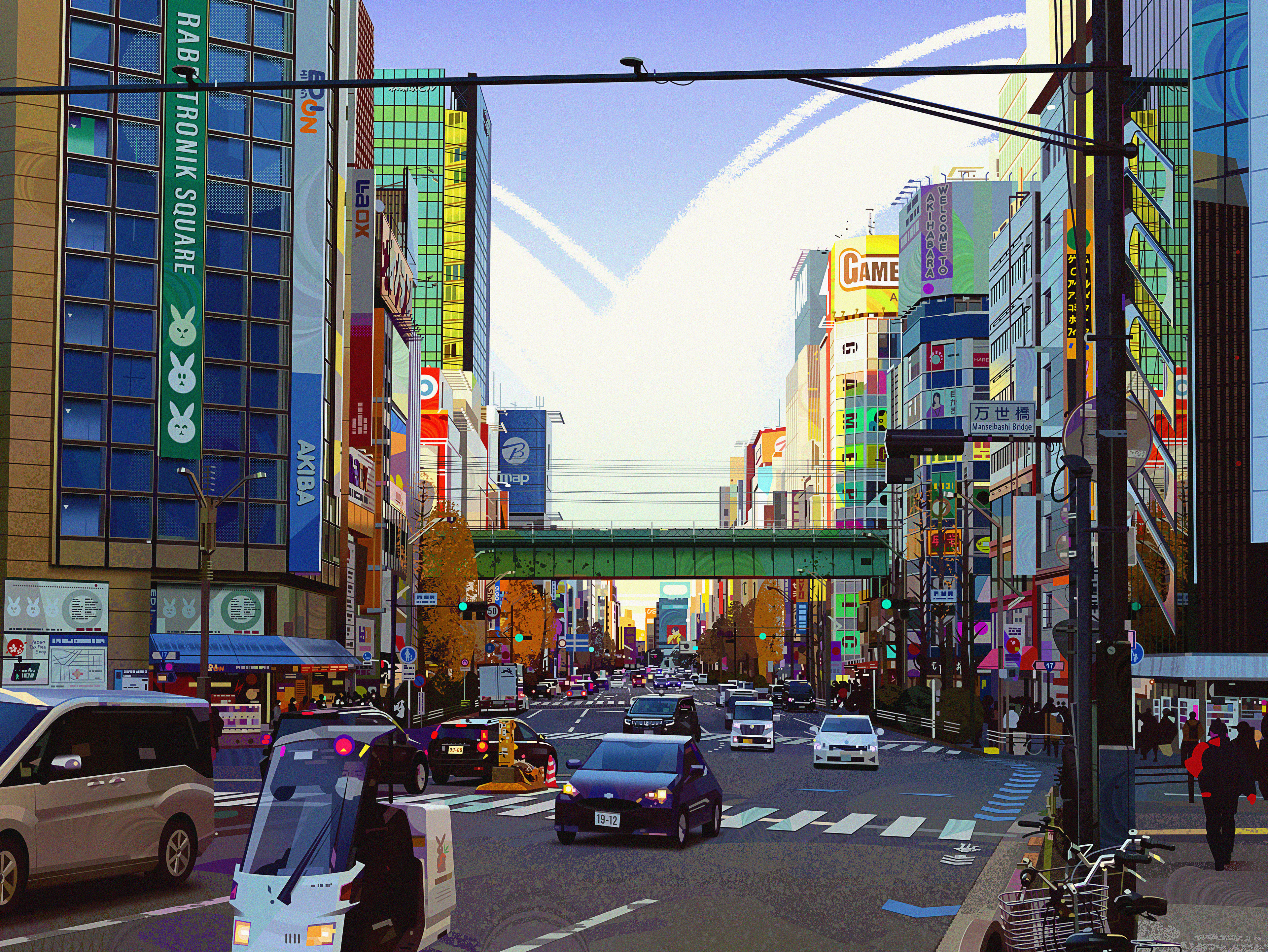 Tokyo Japan Akihabara Digital Art Artwork Illustration City Cityscape Vehicle Traffic Environment Pa 3840x2883
