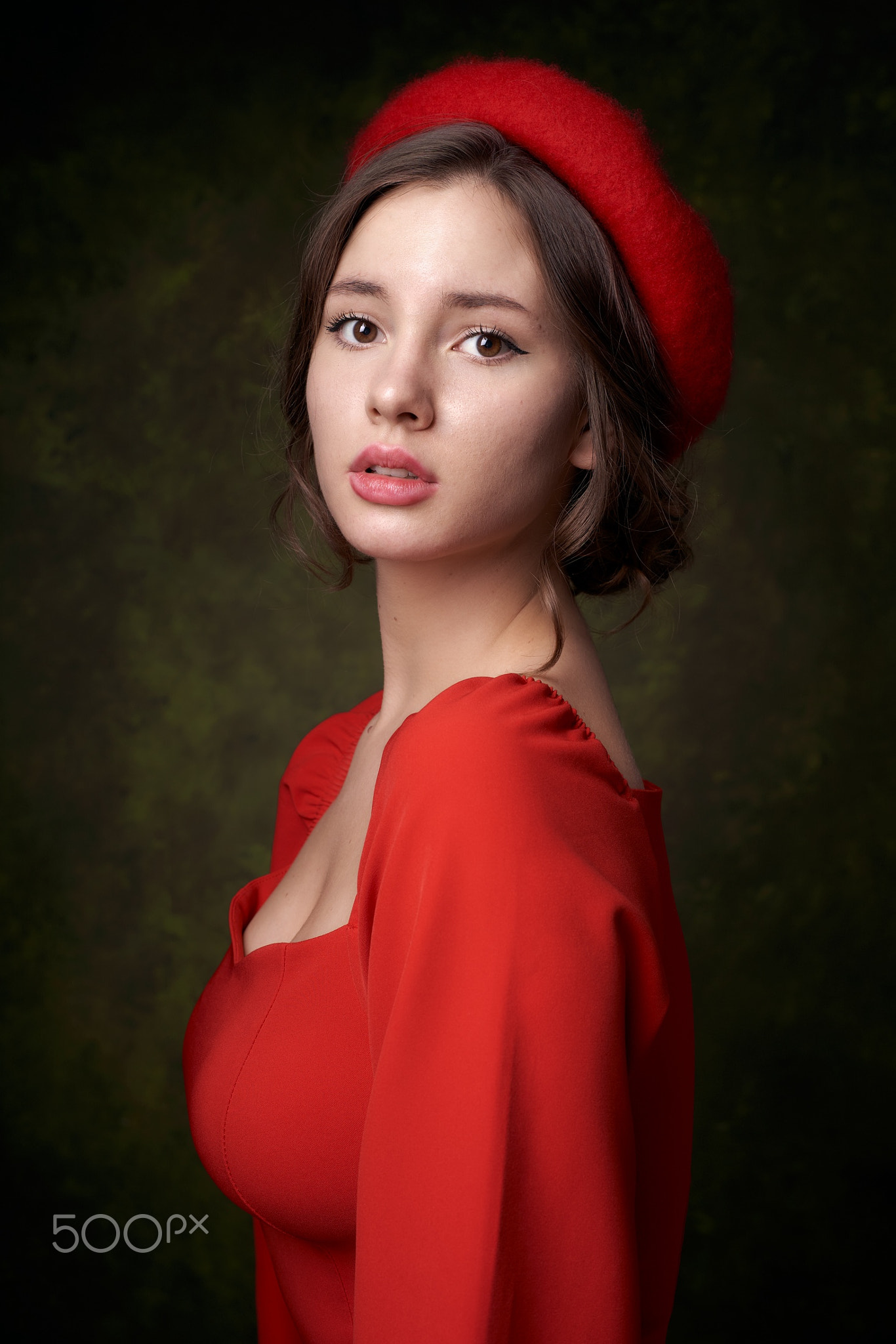 Alexander Vinogradov Women Hat Red Clothing Brunette Makeup Simple Background Portrait 1366x2048