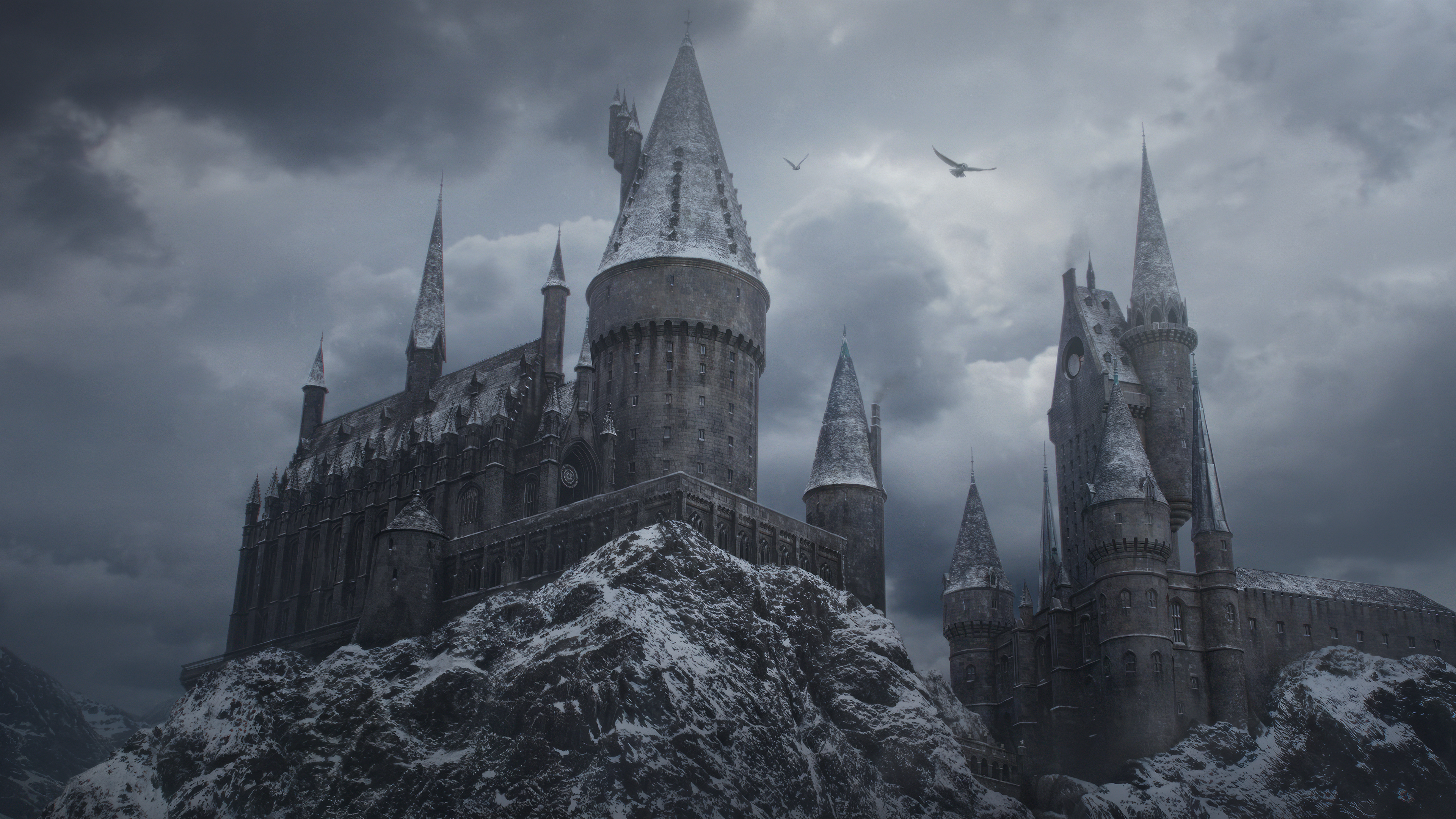 Harry Potter Hogwarts Castle Winter Architecture 3840x2160