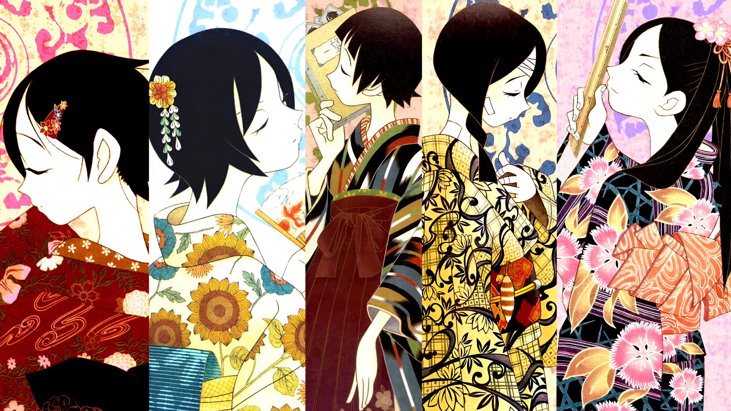 Sayonara Zetsubou Sensei Digital Art Anime Girls Anime Kimono Short Hair 2560x1440