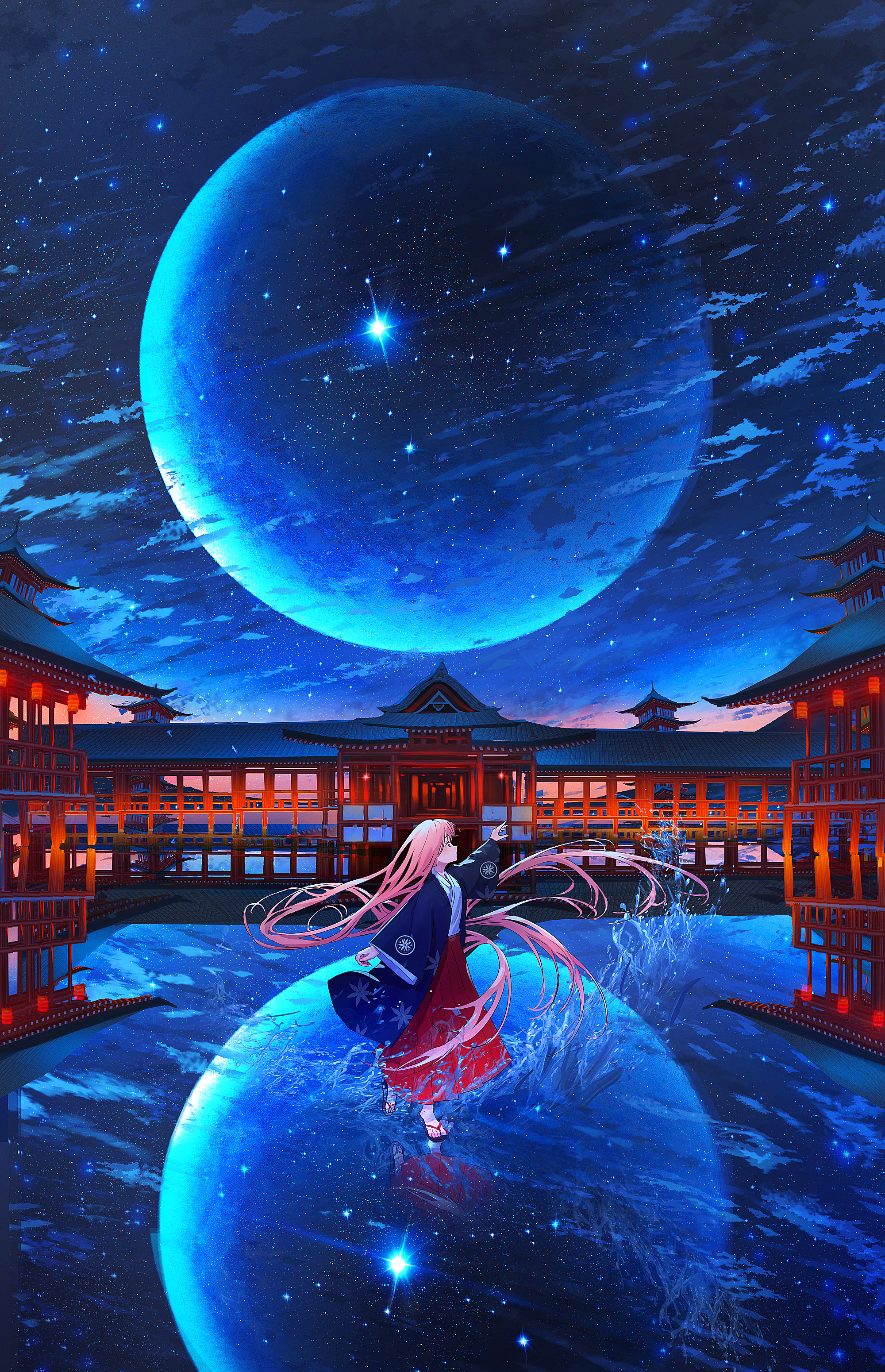 Anime Anime Girls Nakomo Starry Night Itsukushima Shrine 2000x3100