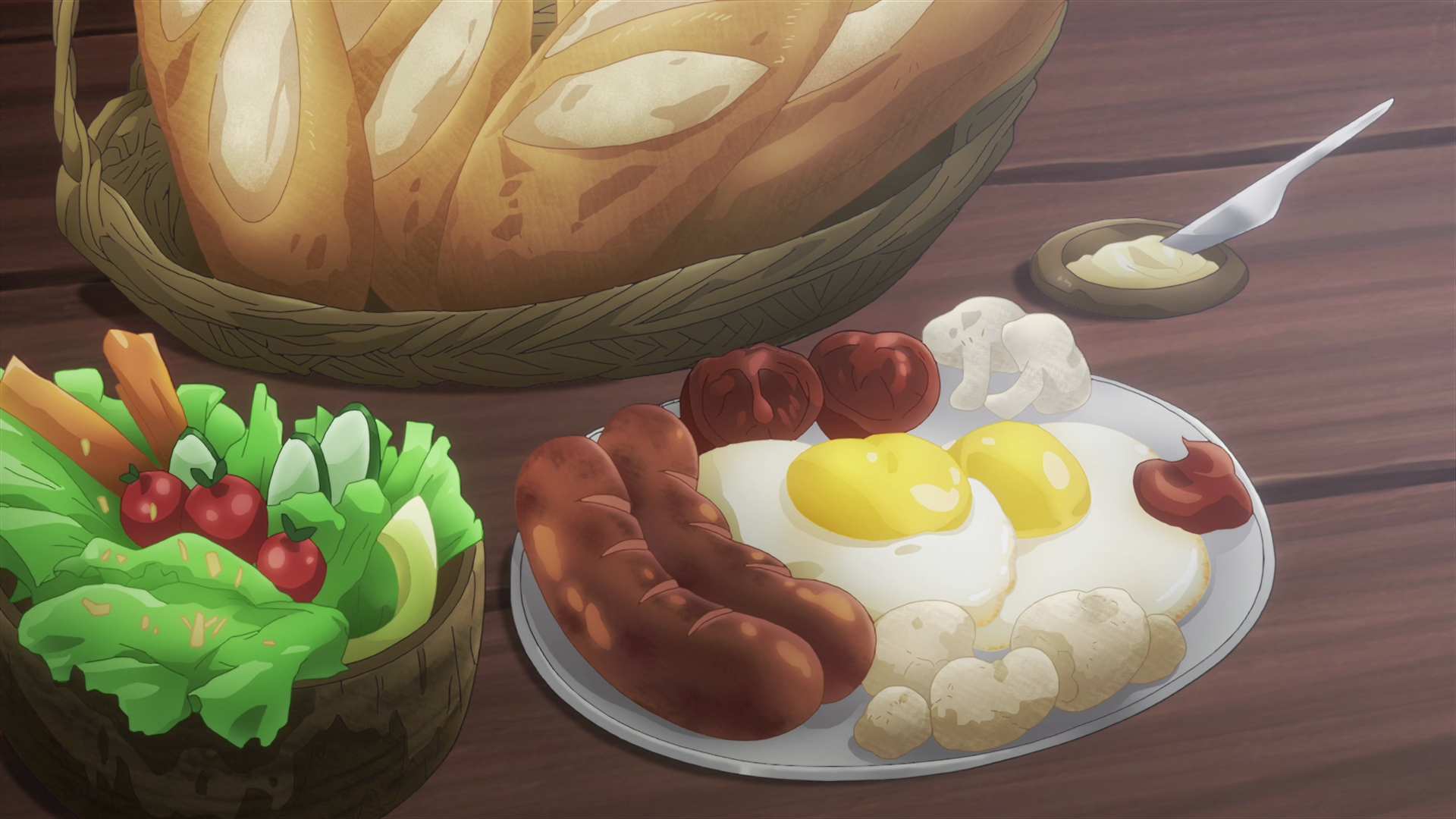 Anime Food Breakfast Plates Sausage Eggs Bread Anime Screenshot Anime Food 1920x1080