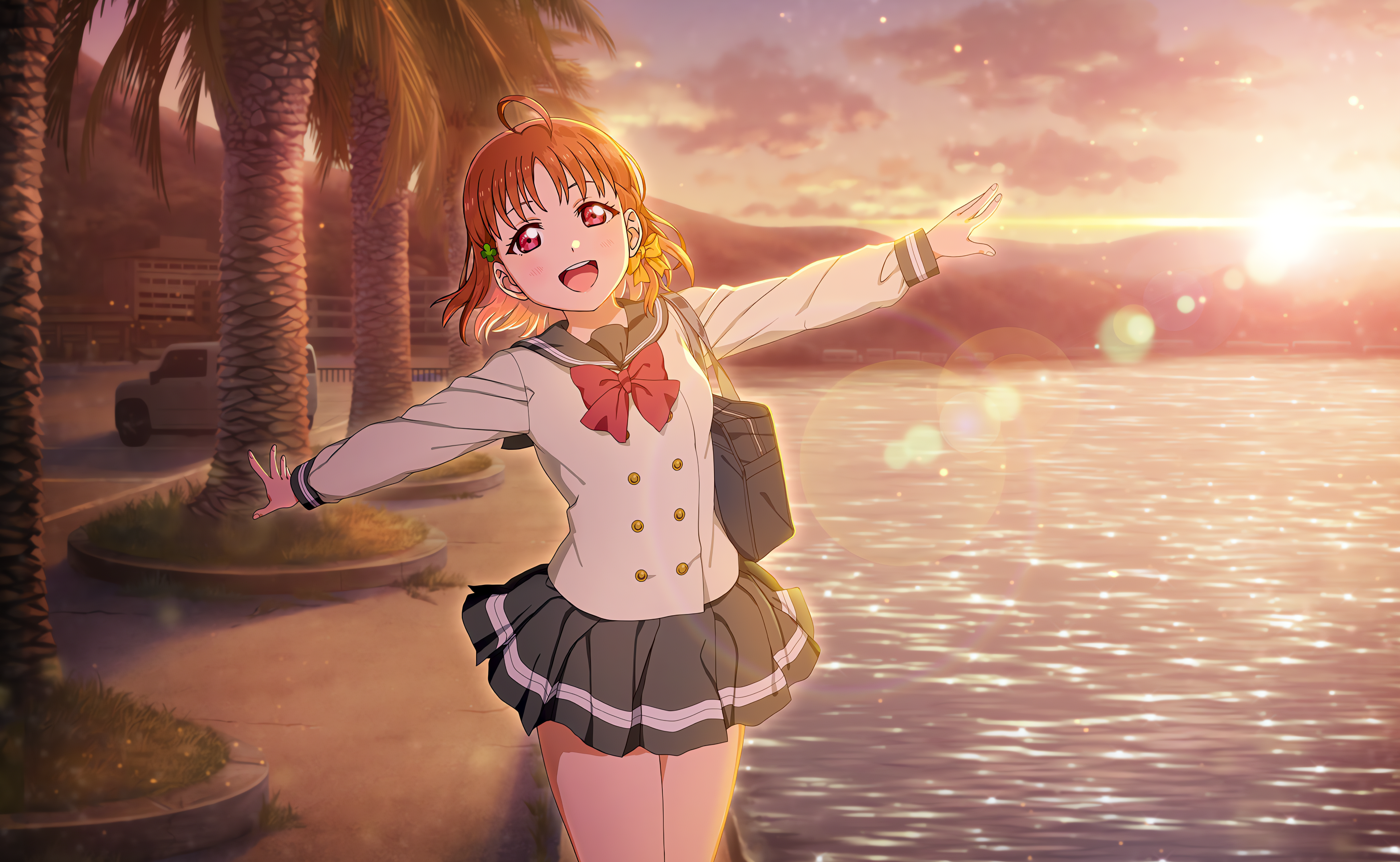 Takami Chika Love Live Love Live Sunshine Anime Anime Girls Bow Tie Sunset Sunset Glow Schoolgirl Sc 4096x2520
