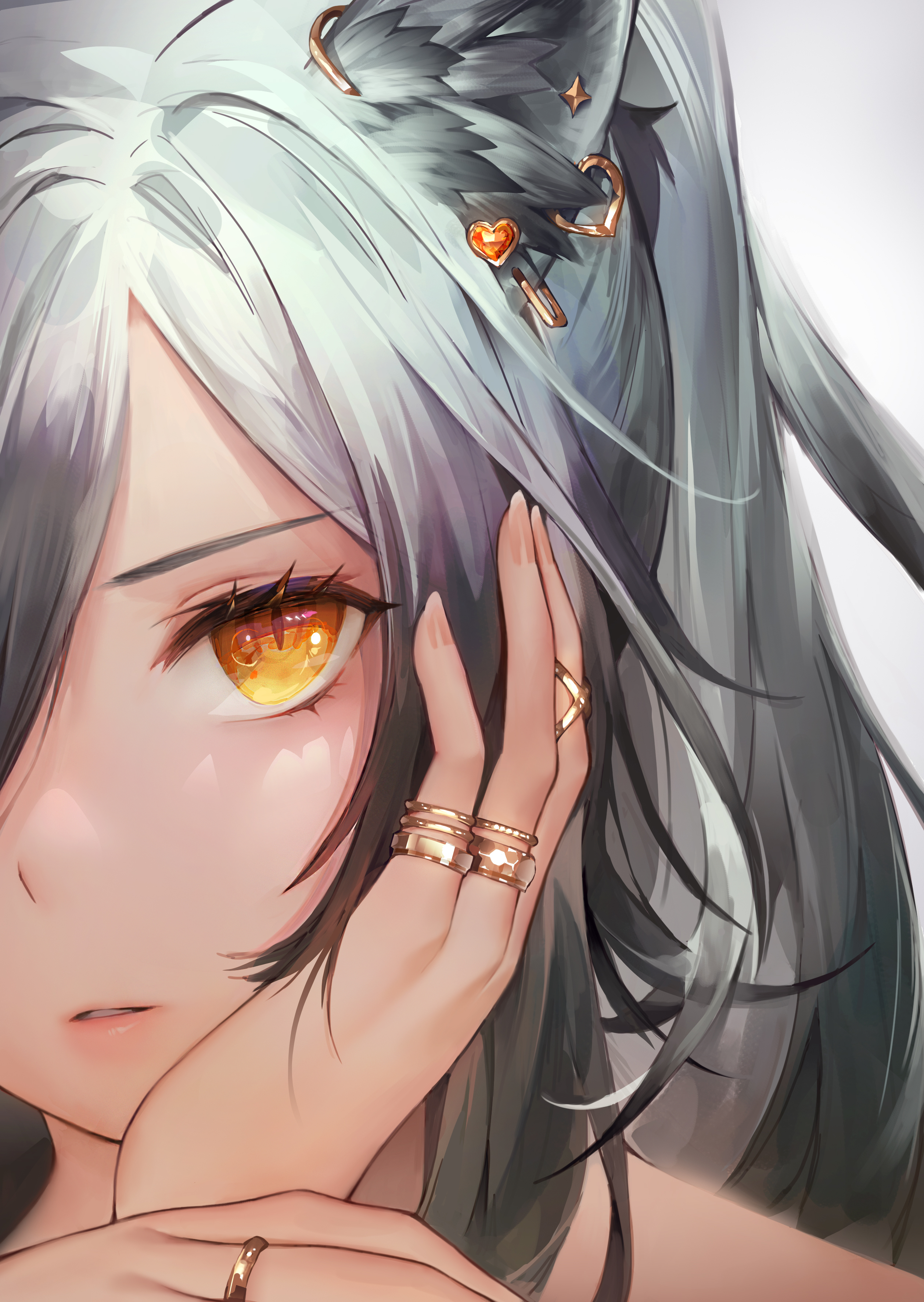 Arknights Schwarz Arknights Looking At Viewer Hand On Face Jewelry Cat Girl Yellow Eyes Anime Girls  2515x3543