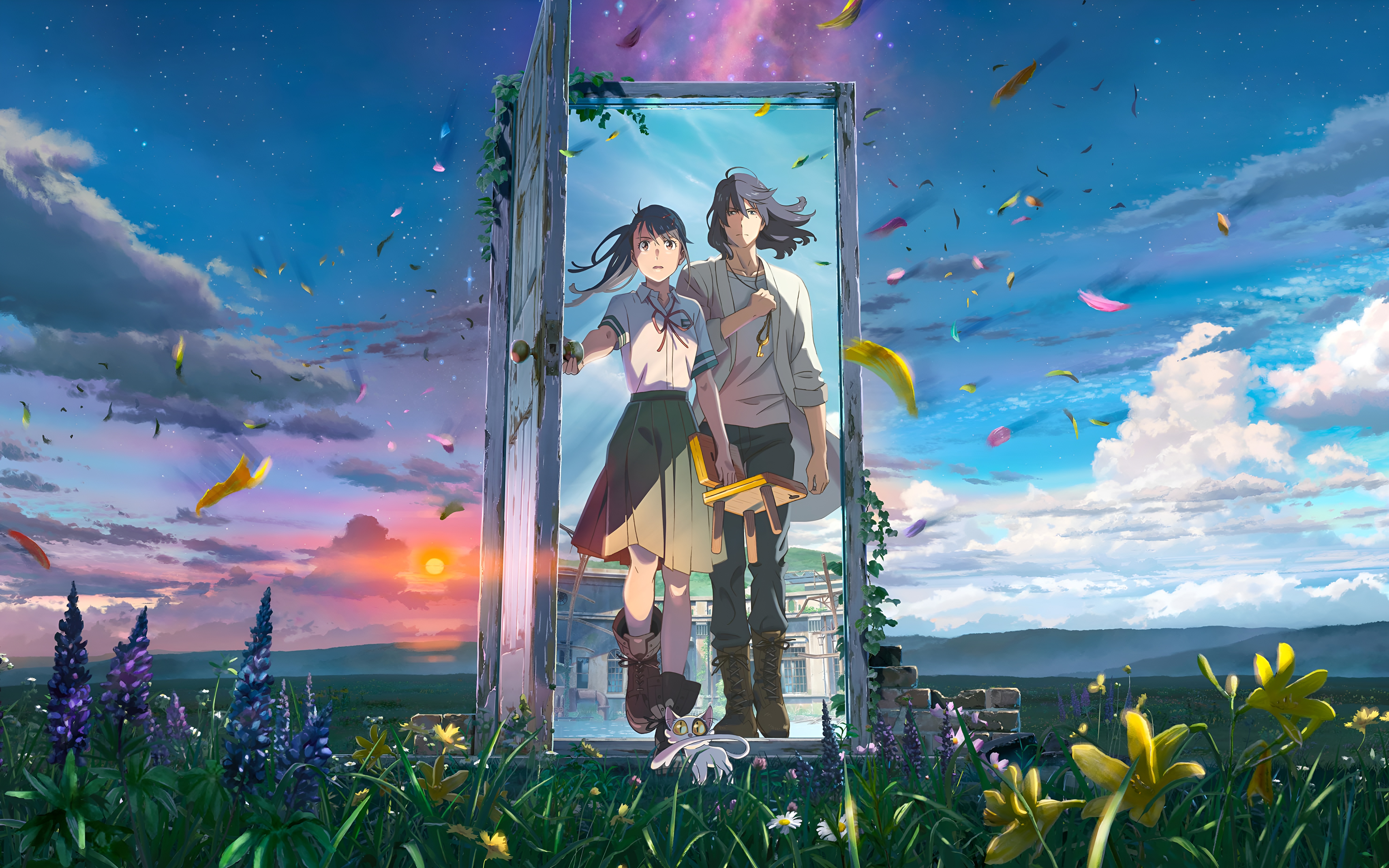 Suzume No Tojimari Makoto Shinkai CoMix Wave Anime Anime Couple Illustration Anime Girls Anime Boys  5920x3700