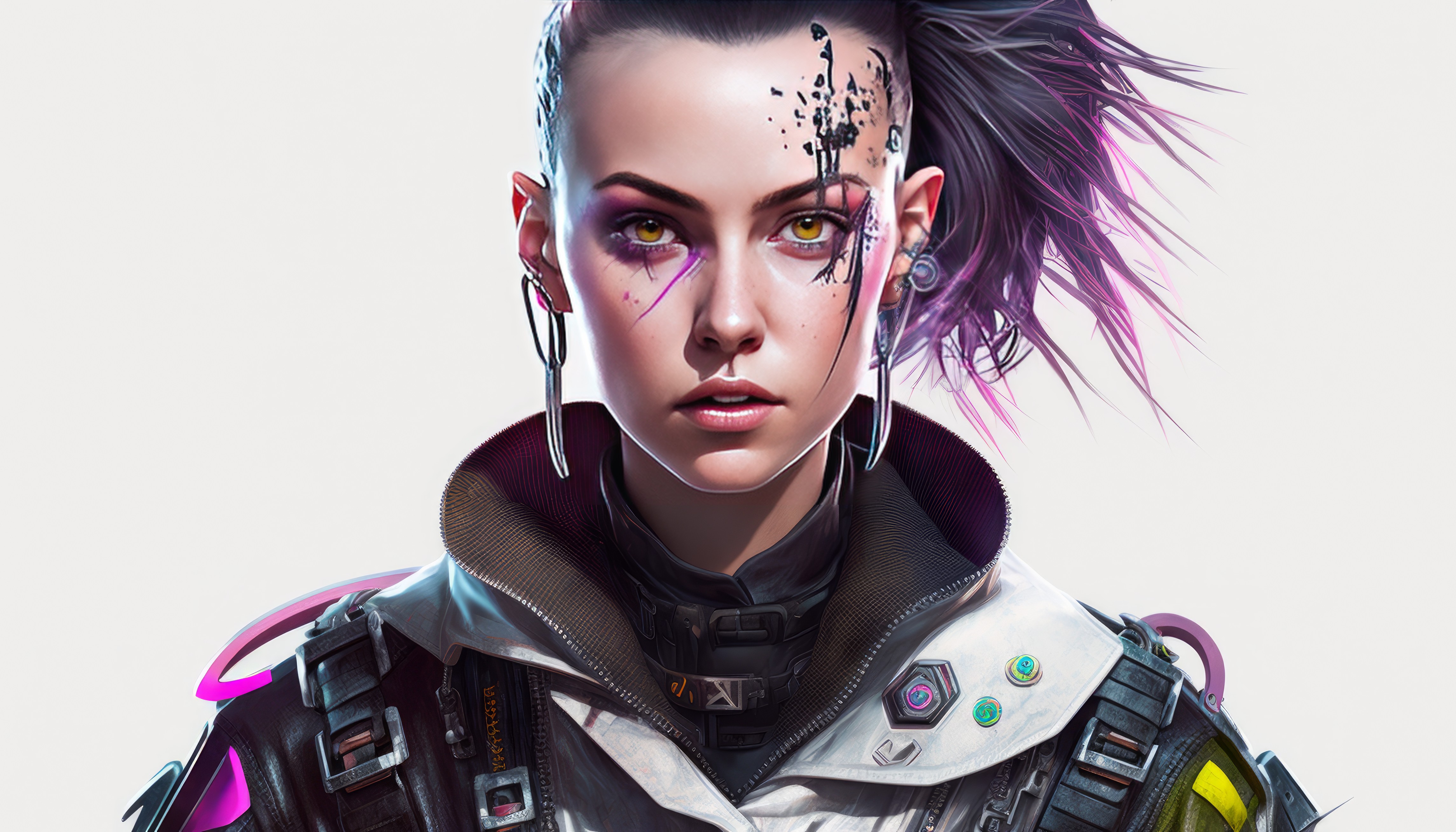 Ai Art Women Cyberpunk Minimalism White Background Simple Background Looking At Viewer Face 4579x2616