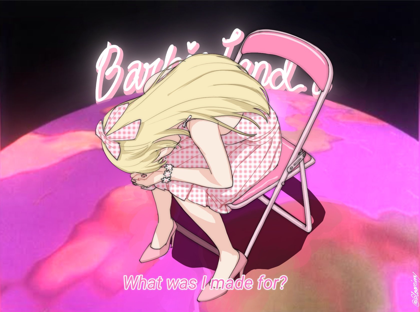 Neon Genesis Evangelion Barbie Barbie 2023 Parody Sitting Blonde Chair Memes Depressing Simple Backg 1679x1246