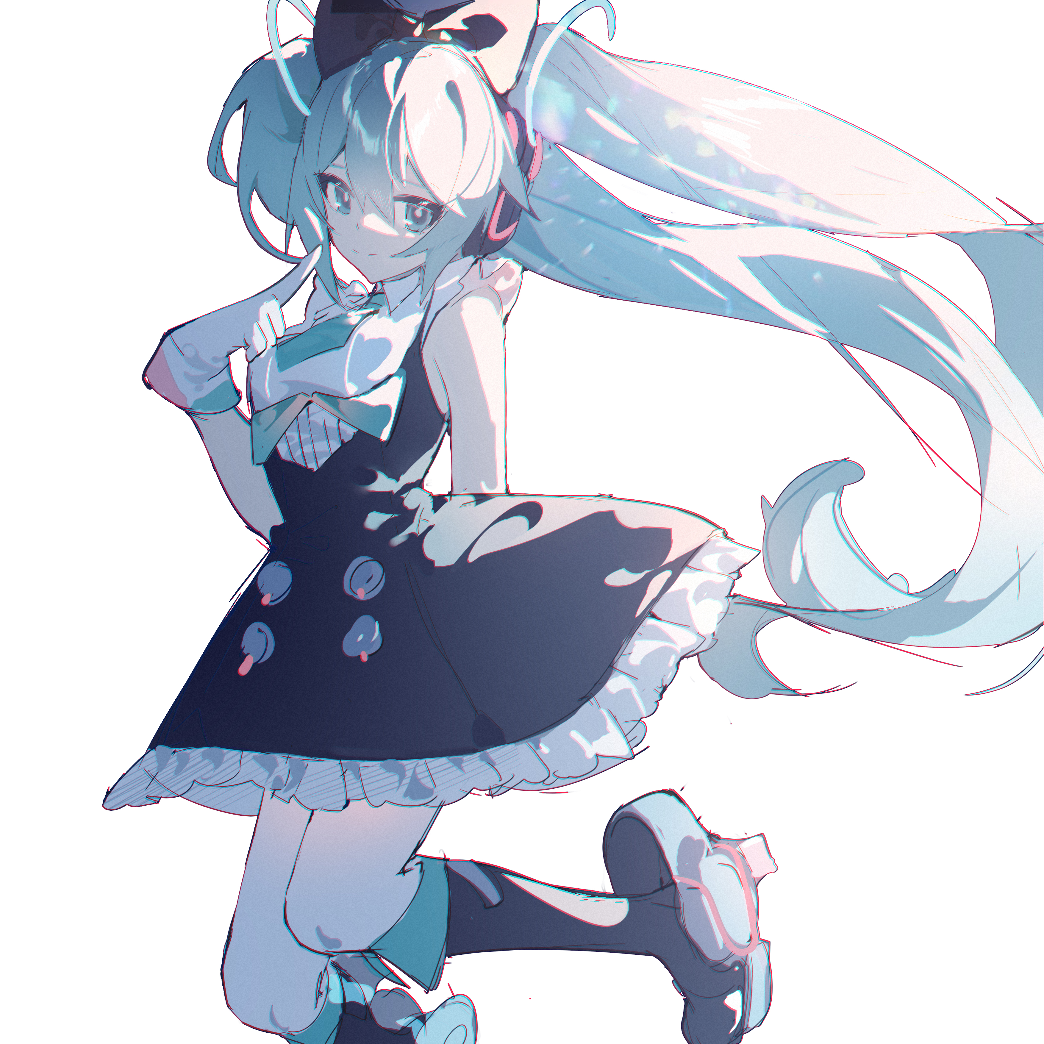 QTian Anime Girls Vocaloid Hatsune Miku Twintails Blue Hair Blue Eyes Gloves 3508x3508