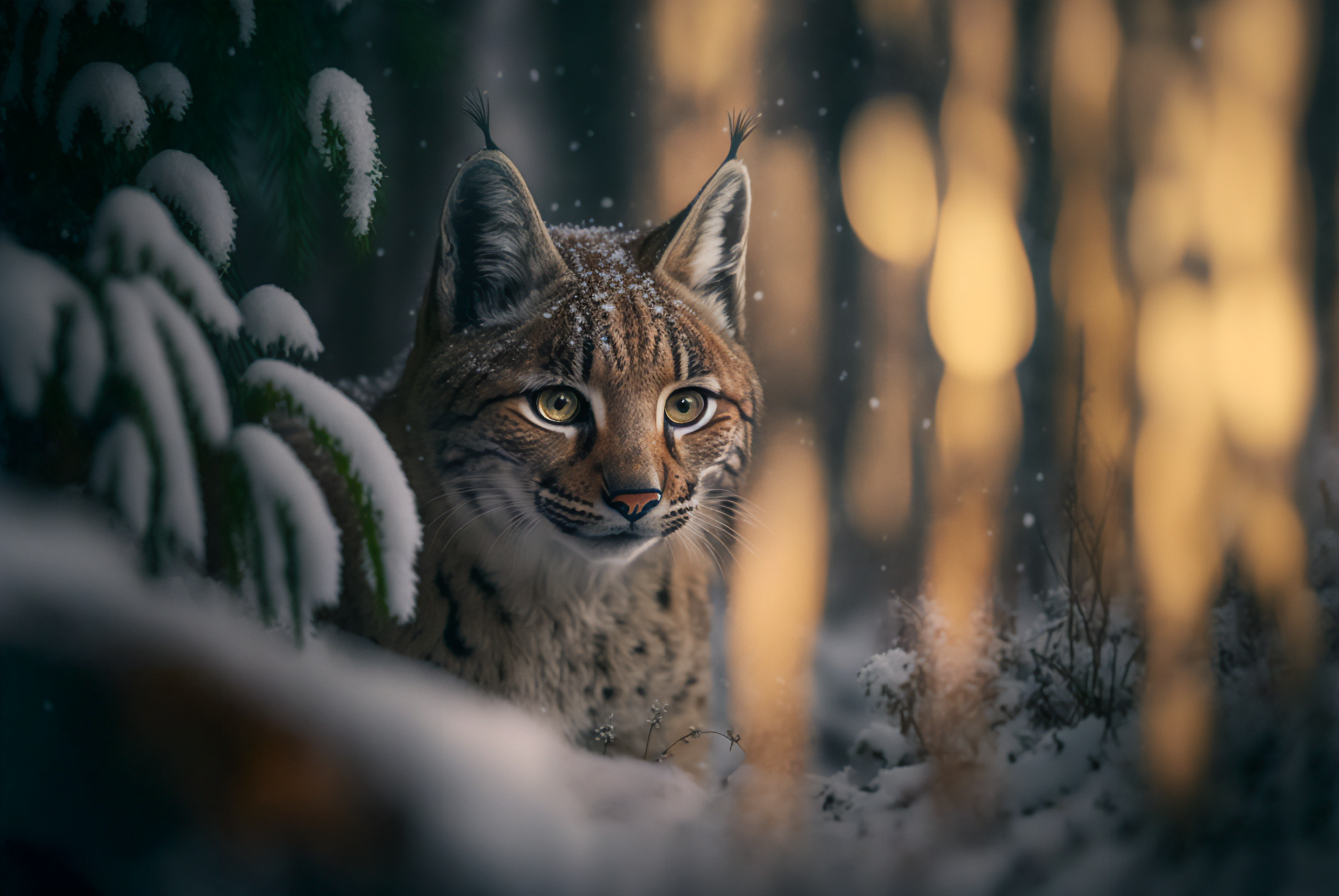 Ai Art Snow Winter Forest Animals Eurasian Lynx 3060x2048