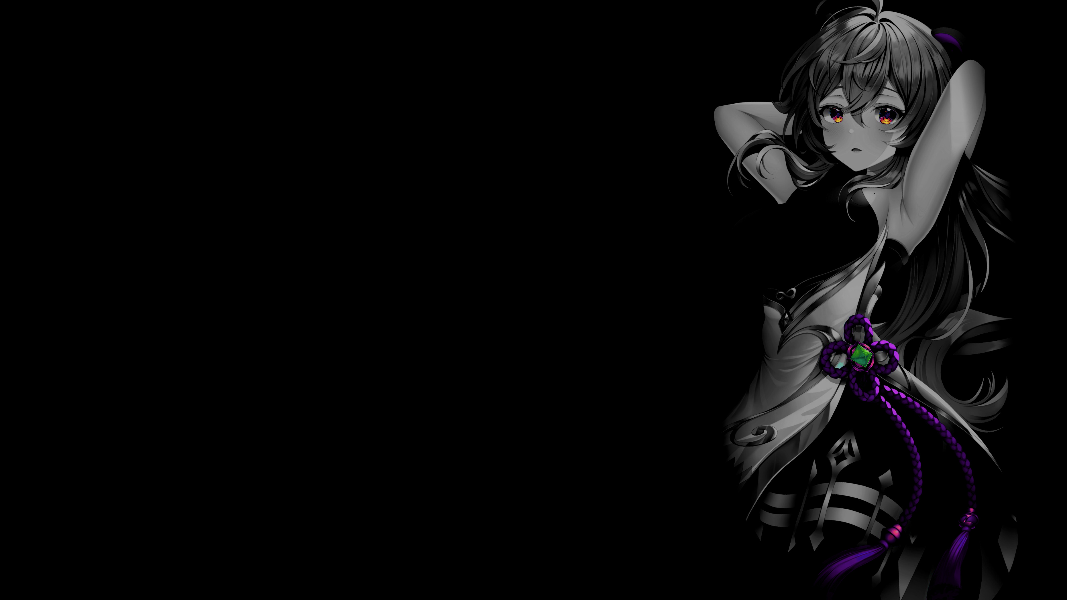 Selective Coloring Anime Girls Anime Monochrome Simple Background Black Background Genshin 0698