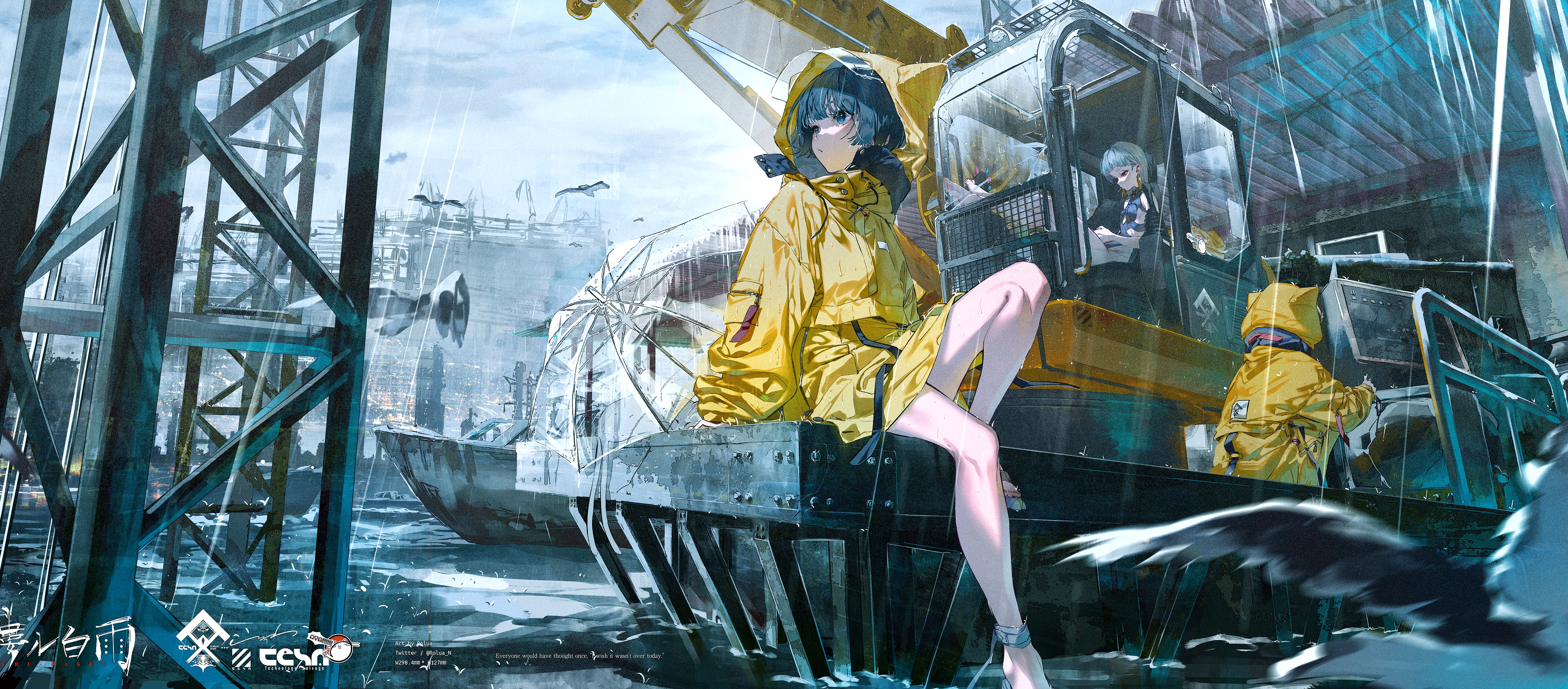 Anime Anime Girls Original Characters Raincoat Water Rain 4549x2000