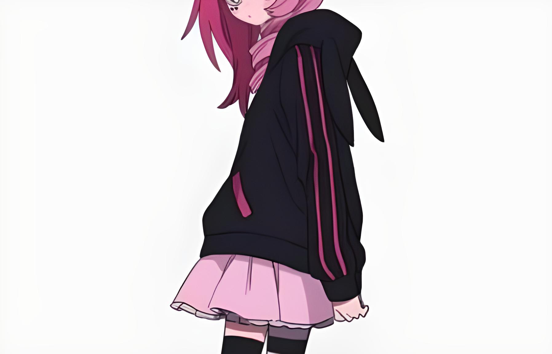 Hoods Pink Hair Anime Girls Simple Background Knee High Socks White Background Minimalism Skirt 1796x1152