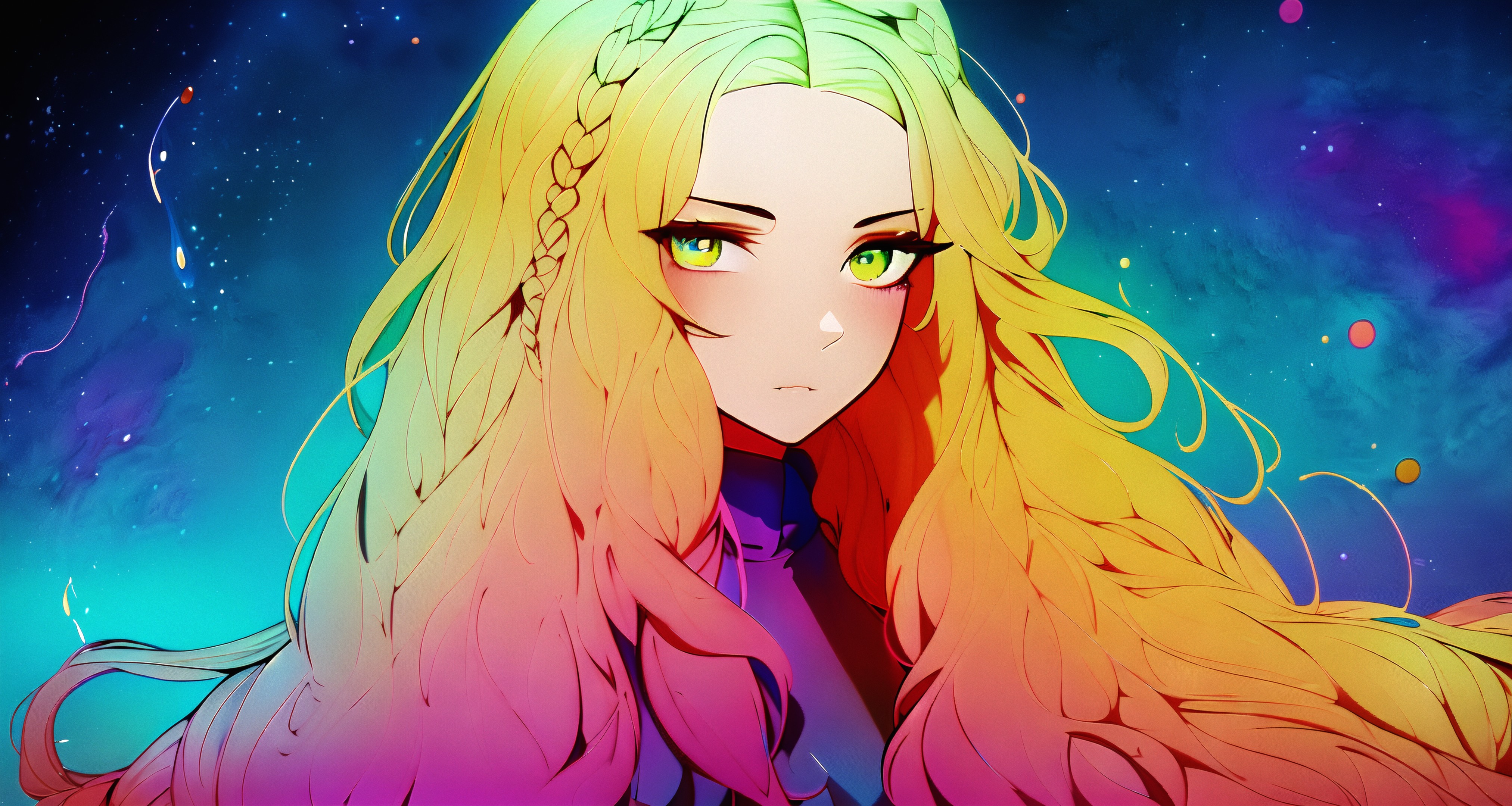 Ai Art Ai Generated Stable Diffusion Colorful Women Long Hair Braids Looking At Viewer 4050x2160