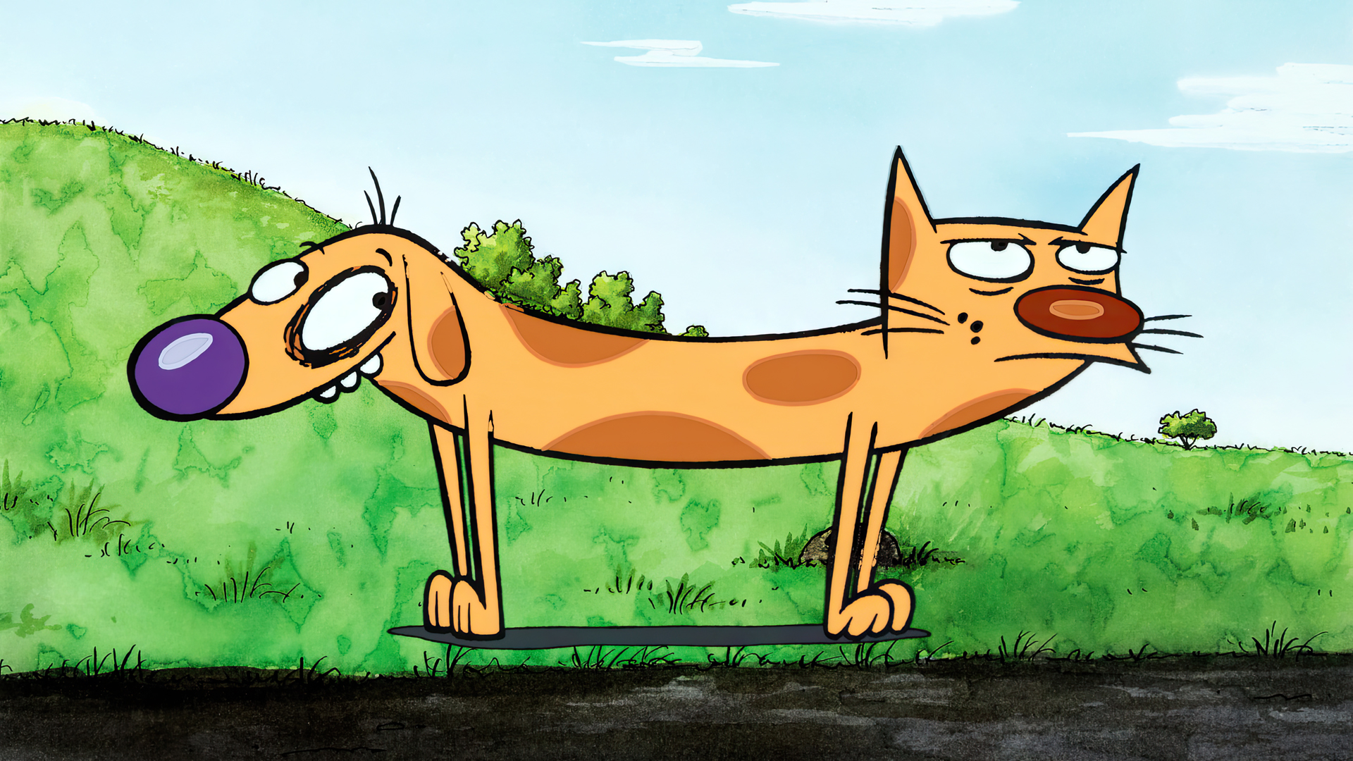 CatDog Animation Cartoon Animated Series Cats Dog Grass Sky Nickelodeon Production Cel Animals 1920x1080