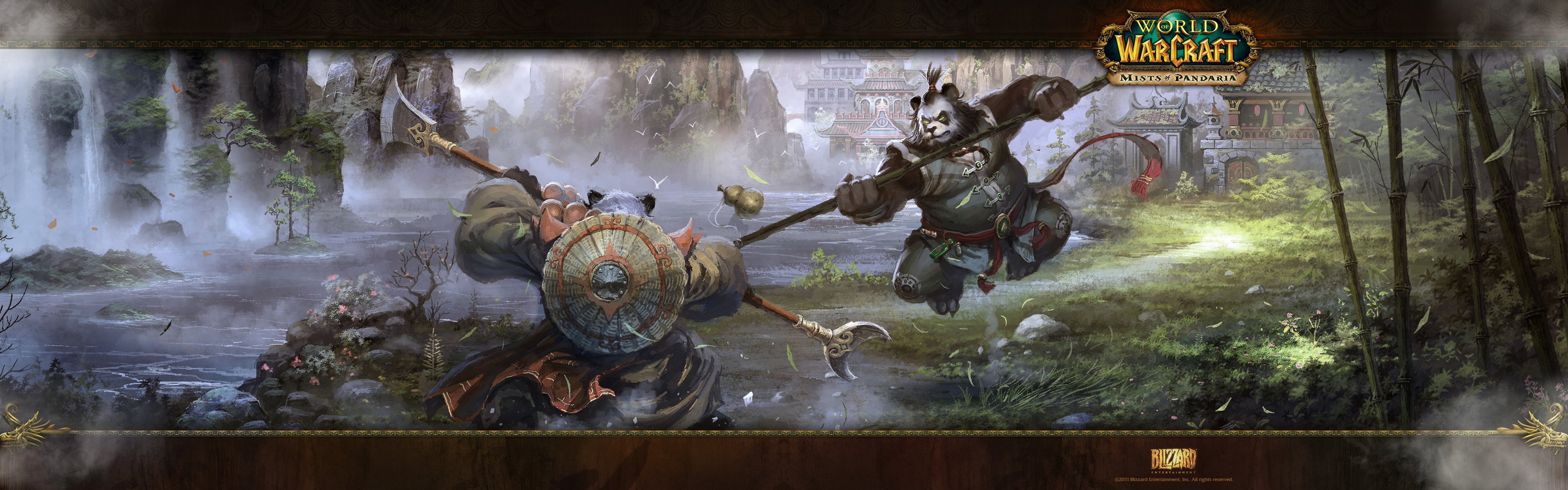 World Of Warcraft Mists Of Pandaria Pandaren Wide Screen World Of Warcraft Video Game Art Blizzard E 3360x1050