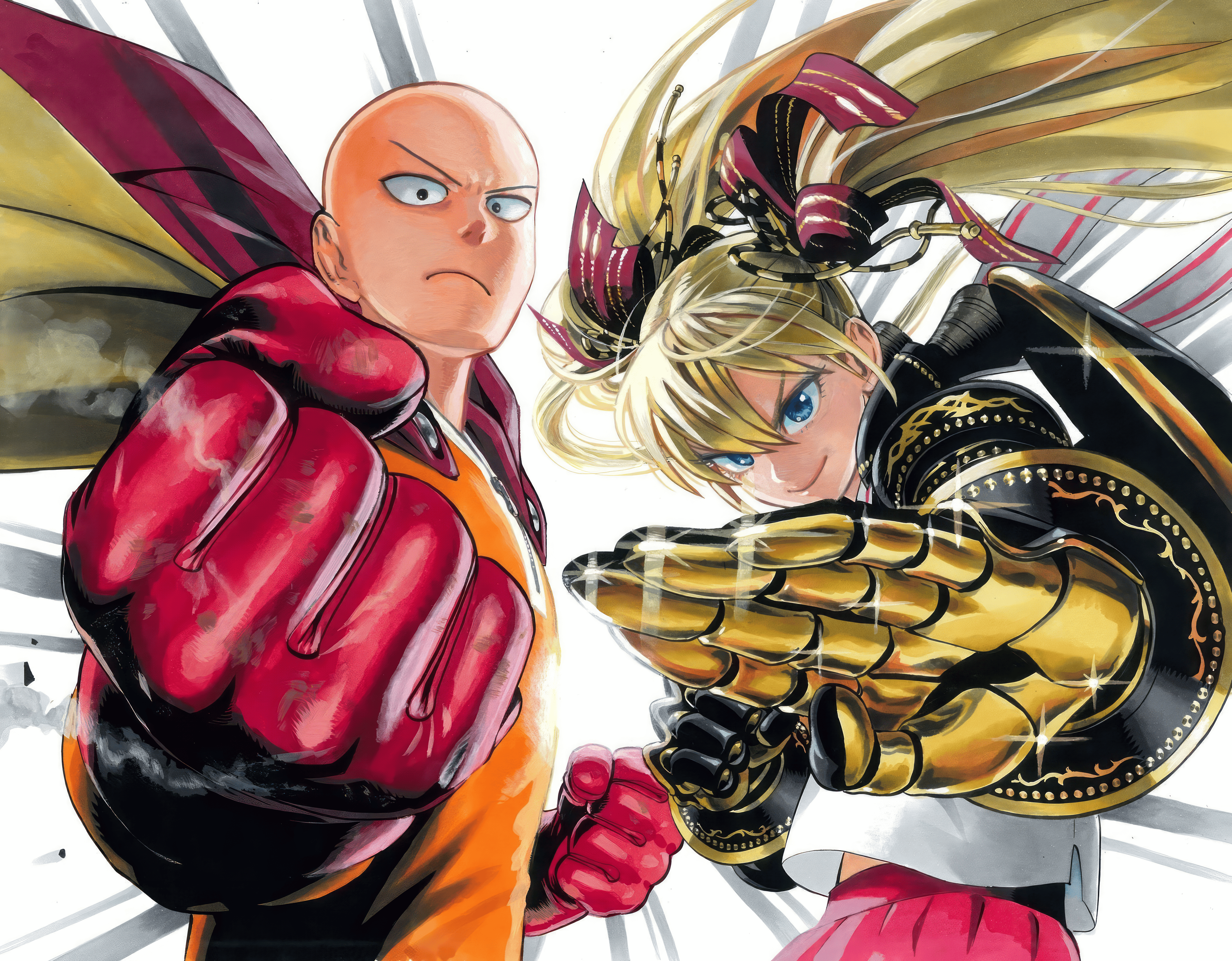 One Punch Man Anime Saitama Anime Boys Fist Anime Girls Smiling Hair In Face Bald Blonde Twintails L 3923x3060