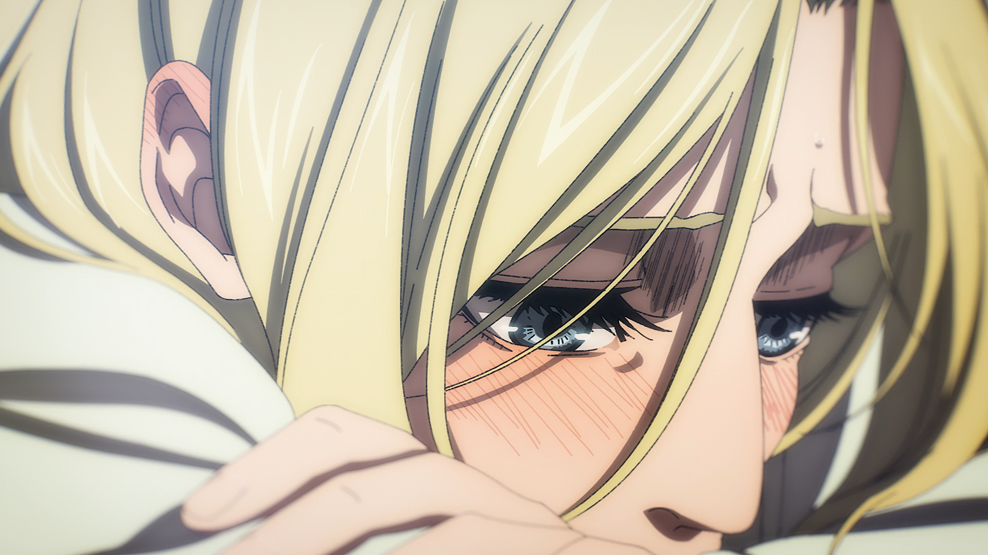 Annie Leonhart Anime Girls Blonde Blushing Shingeki No Kyojin Blue Eyes 1920x1080