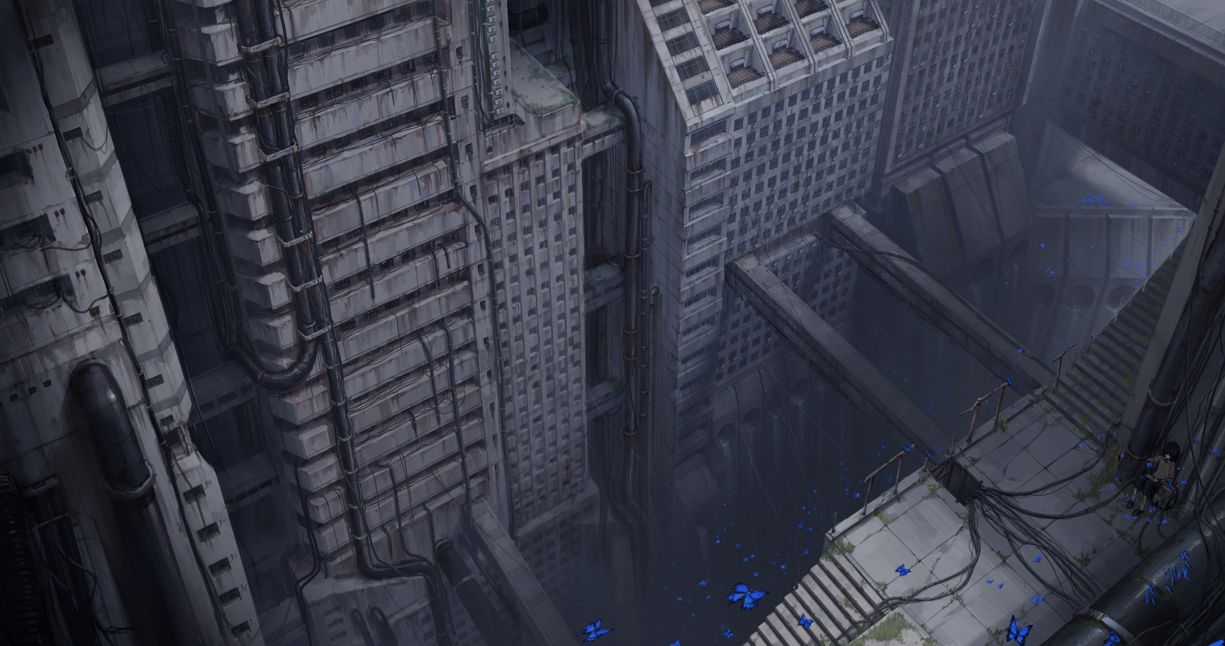 City 4K Megastructure Ruins Building 4008x2116