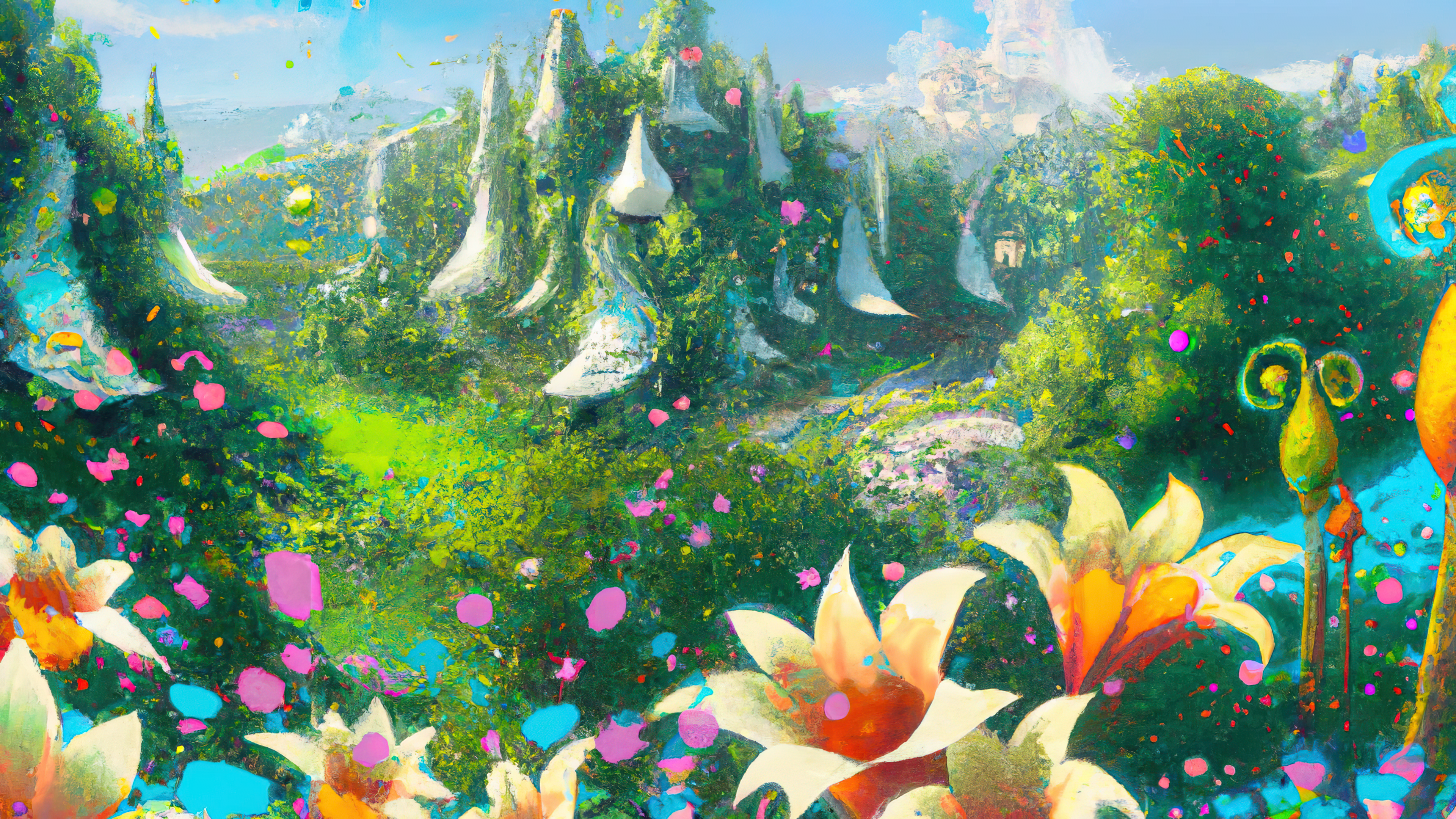 Ai Art Ai Painting Painting Fantasy Art Garden Science Fiction Flowers Nature Landscape 3840x2160