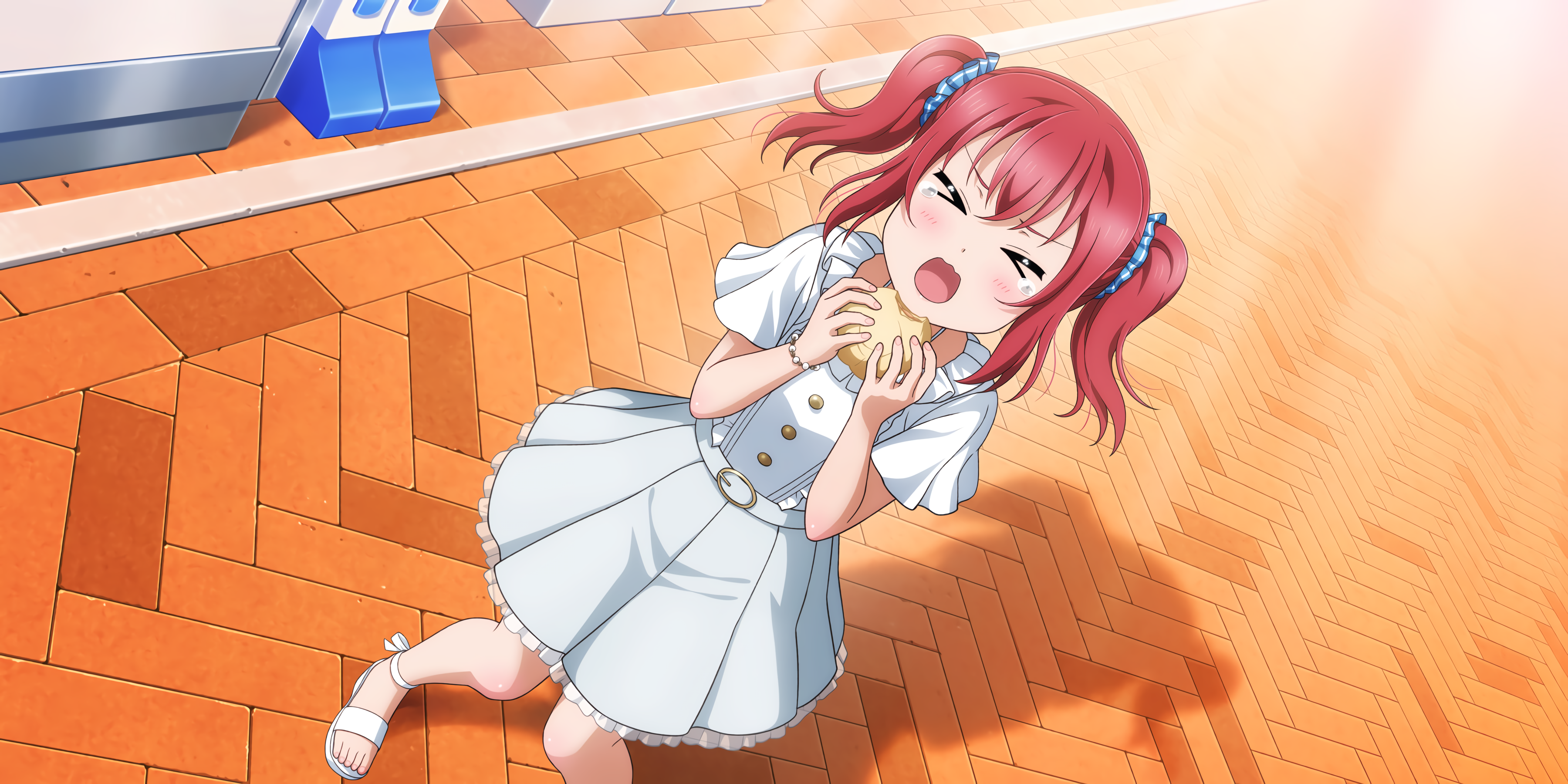 Kurosawa Ruby Love Live Sunshine Anime Anime Girls Tears Crying Food Dress White Dress Twintails 3600x1800