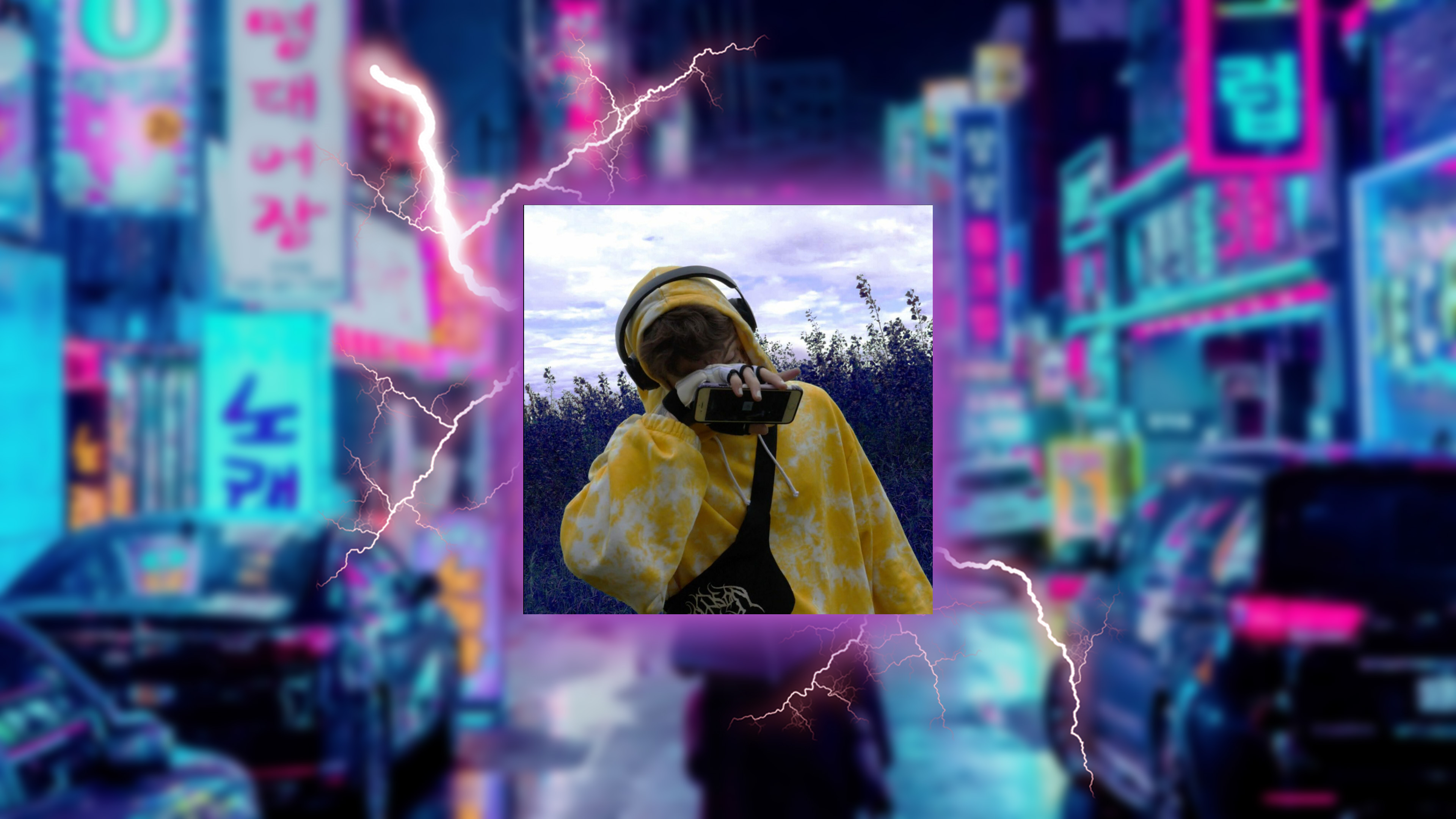 Taddl TJ Beastboy Music Musician Neon Japan YouTube Twitch Headphones Yellow Hoodie Phone Rapper Dat 3840x2160