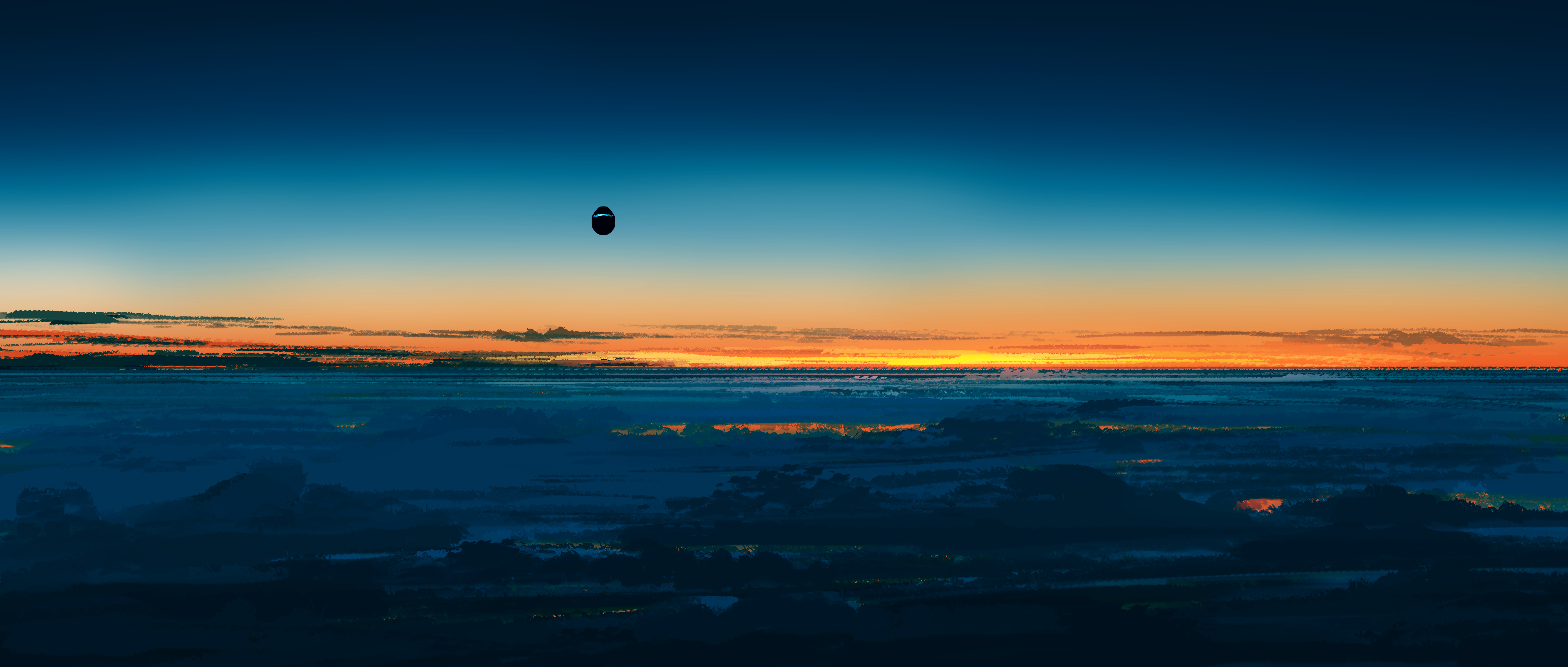 Gracile Digital Art Artwork Illustration Landscape Wide Screen Sky Clouds Sunset Spaceship Ultrawide 5640x2400
