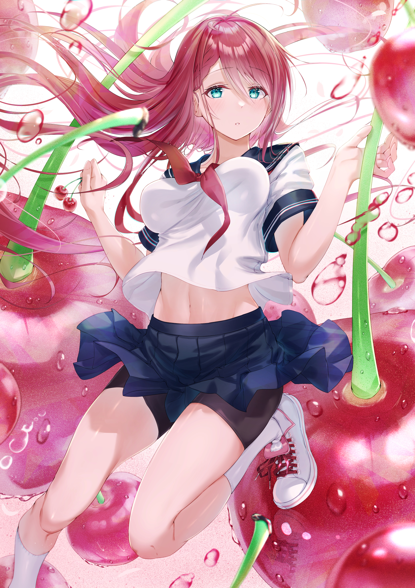 Anime Anime Girls School Uniform Schoolgirl Cherries 1447x2047