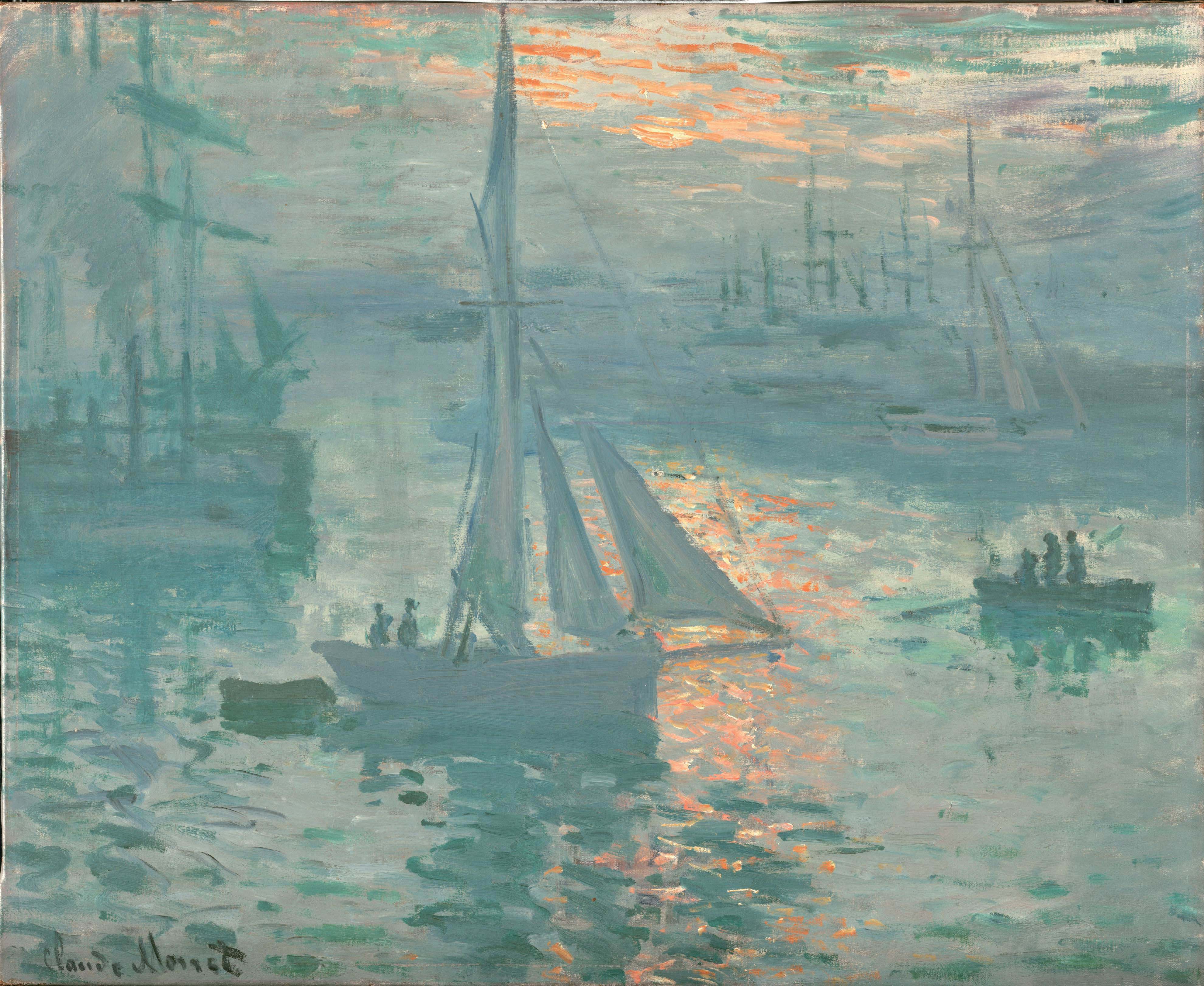 Oil Painting Oil On Canvas Claude Monet Ship Artwork Classical Art Water Clouds Sky 3960x3244
