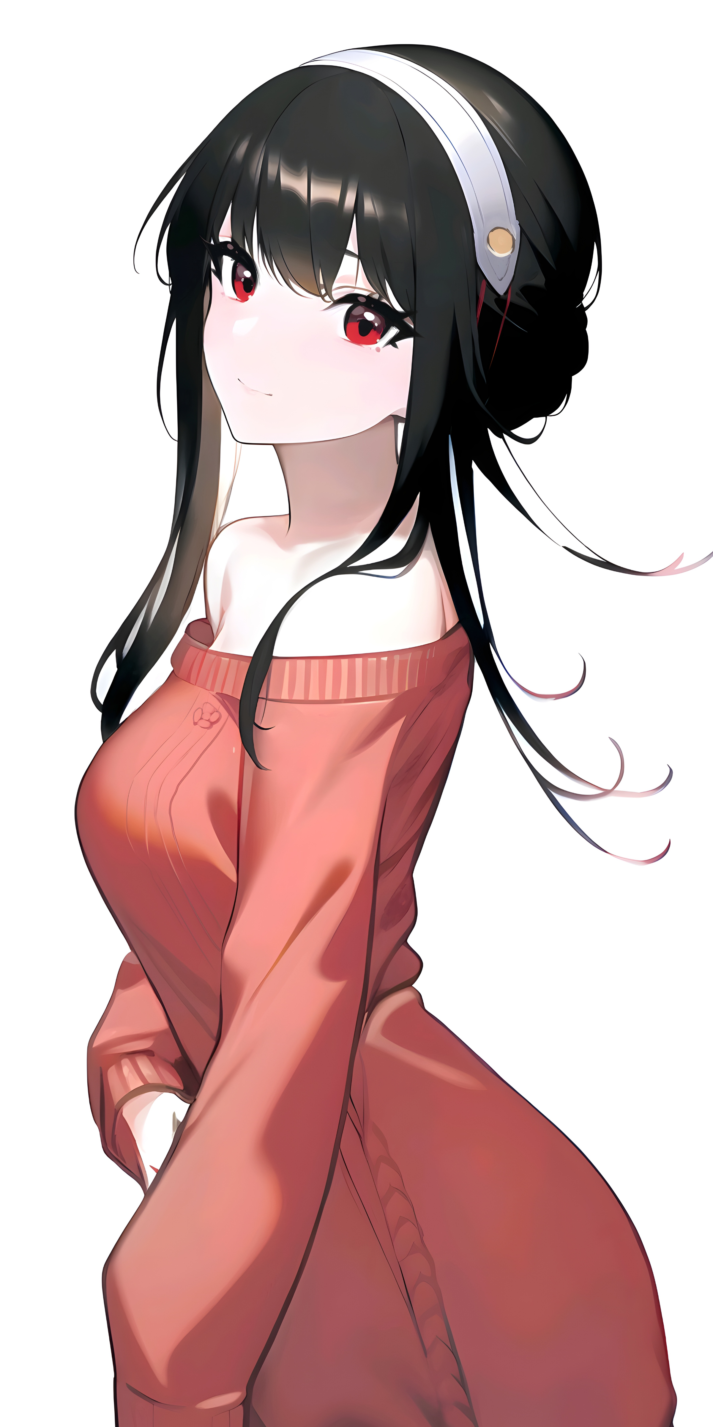 Anime Anime Girls Spy X Family Yor Forger Red Eyes Black Hair Vertical Minimalism White Background 2400x4800