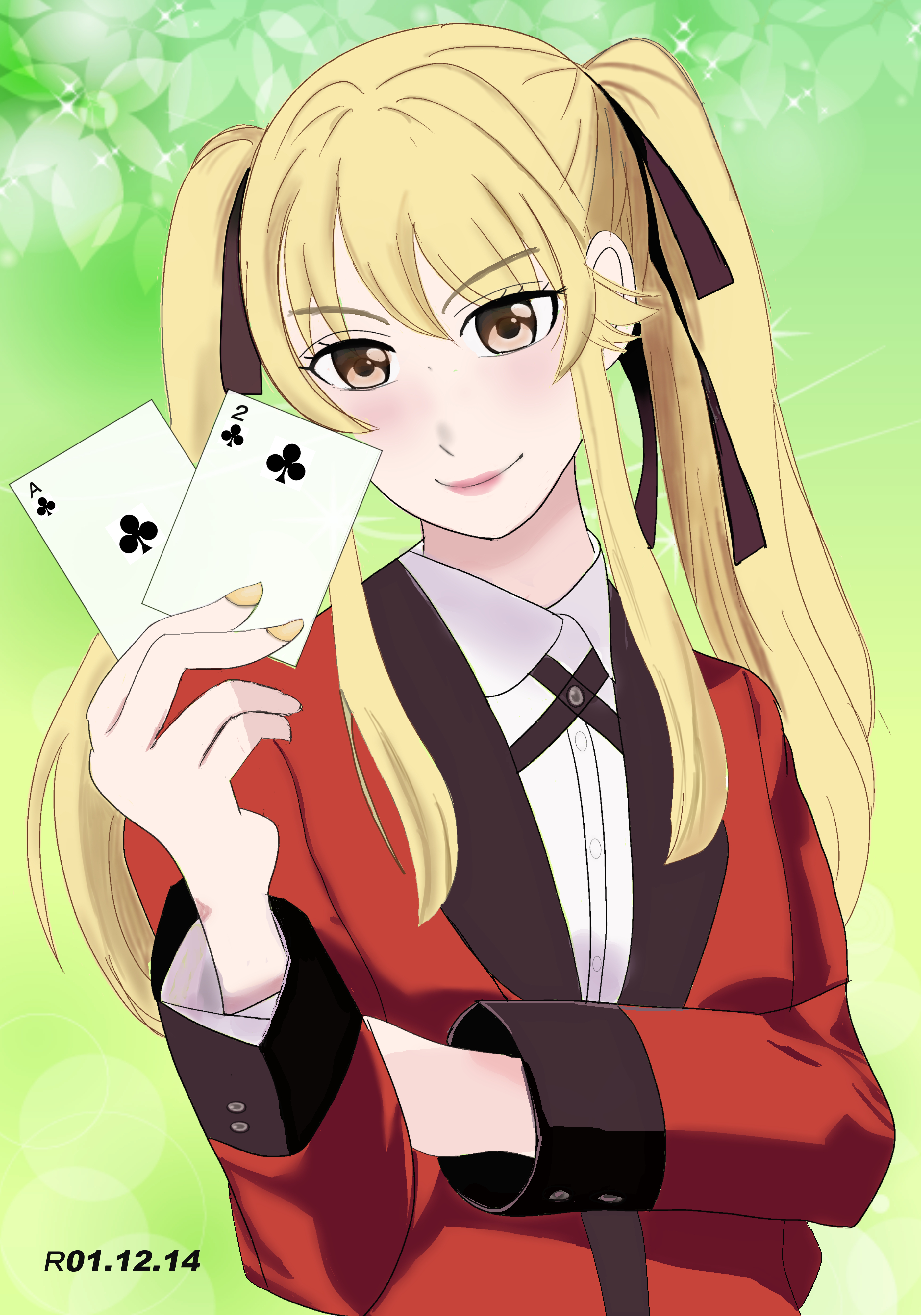 Anime Anime Girls Kakegurui Saotome Meari Twintails Blonde Solo Artwork Digital Art Fan Art Cards 2800x4000