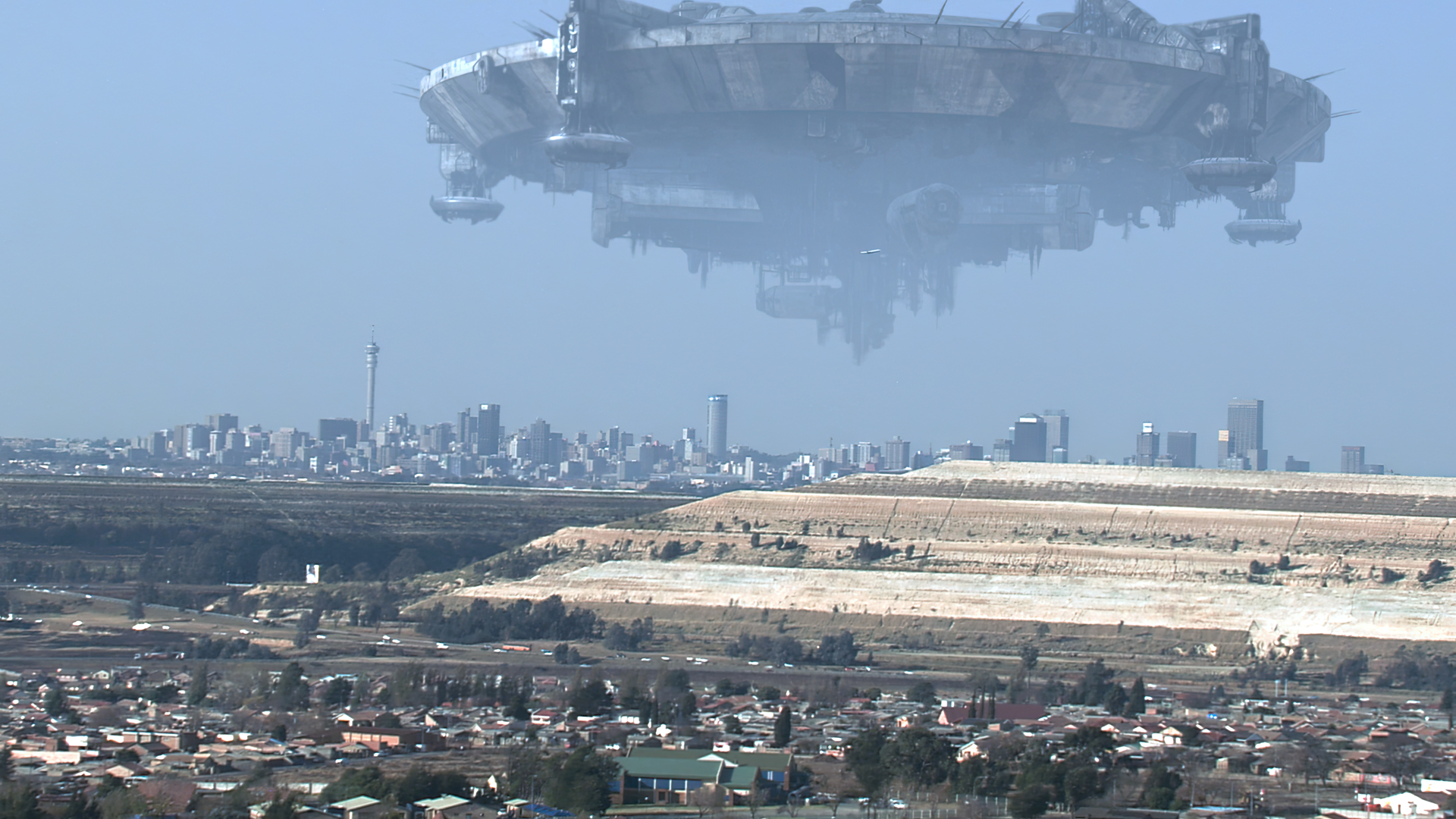 District 9 Movies Film Stills Johannesburg Spaceship Sky City Cityscape Technology 1920x1080