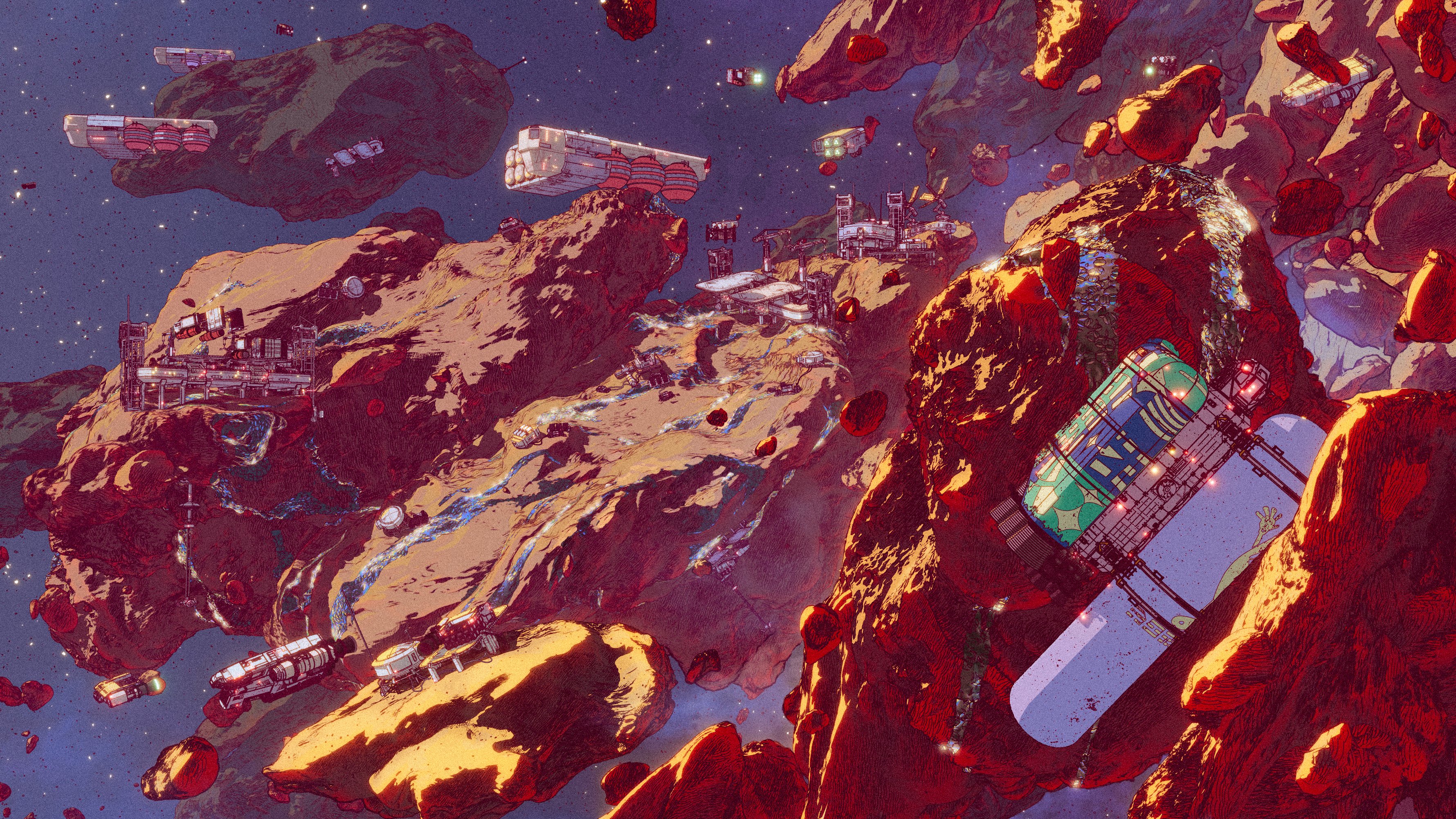Fantasy Architecture Calder Moore Colorful Futuristic Space Illustration Cyberpunk Rocks Stars Digit 3560x2002