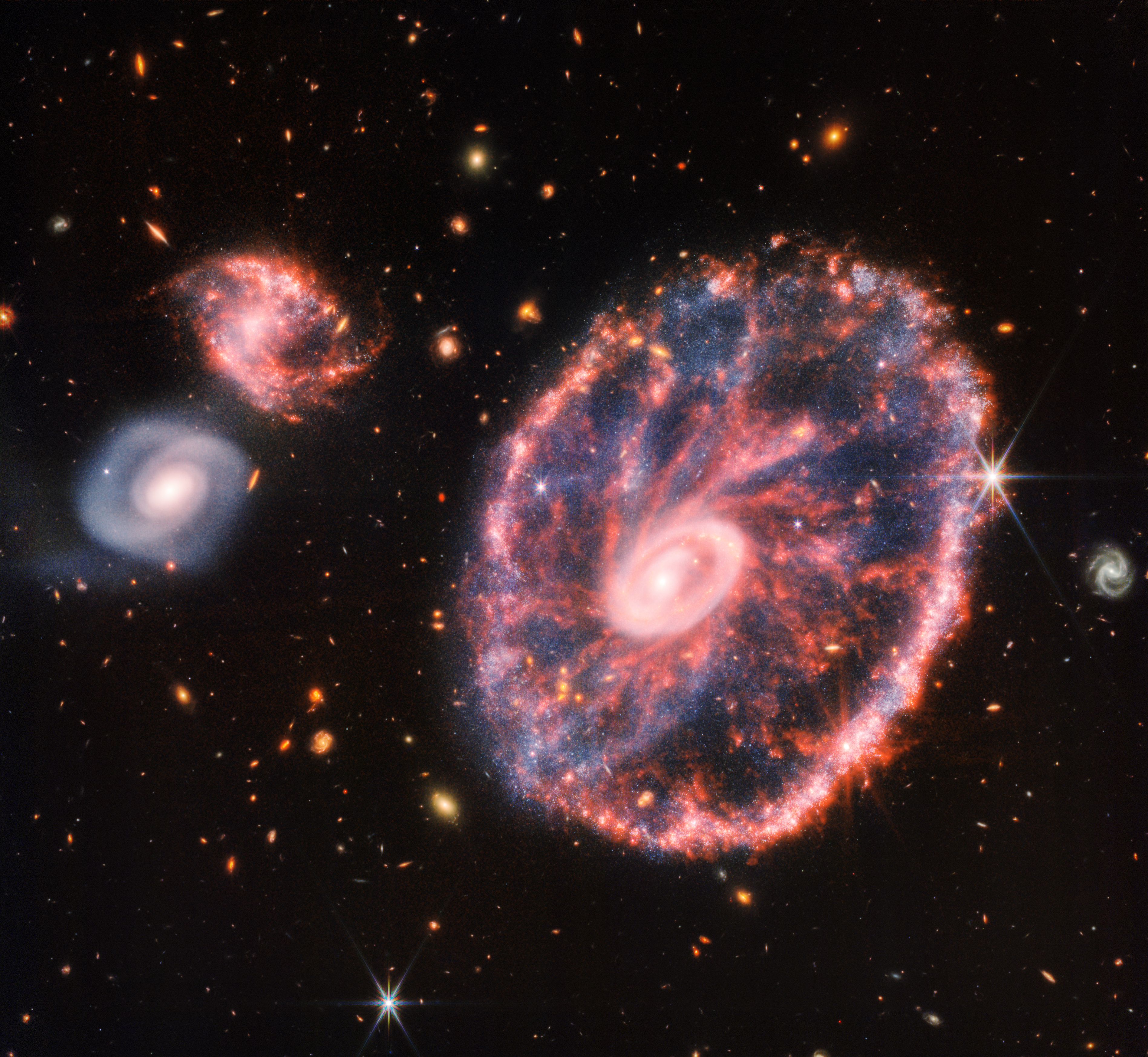Stars Galaxy Space James Webb Space Telescope NiRCam MiRi Cartwheel Galaxy ESO 350 40 AM0035 335 3795x3493
